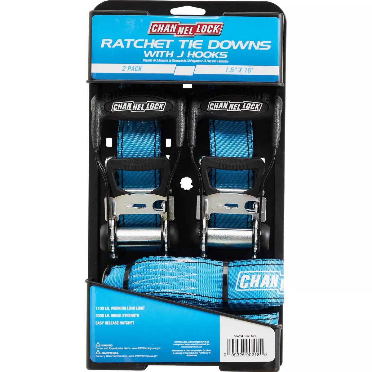 Channellock 1.5 In. x 16 Ft. Ratchet Tie Down With Hooks (2-Piece)