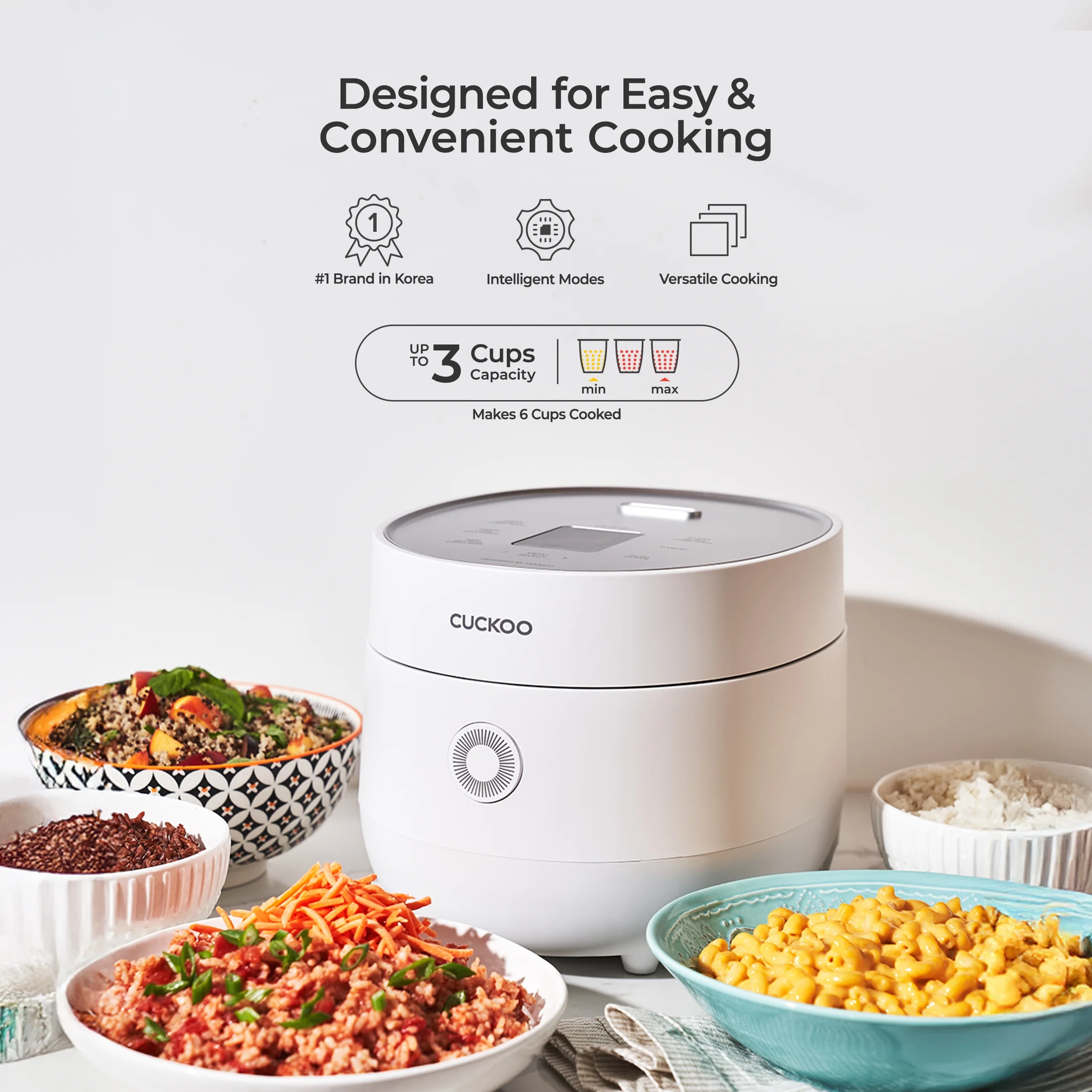 CUCKOO Rice Cooker 6 Cups Cooked with Warmer, Nonstick Pot, and Fuzzy Logic Tech in White (CR-0375FW)