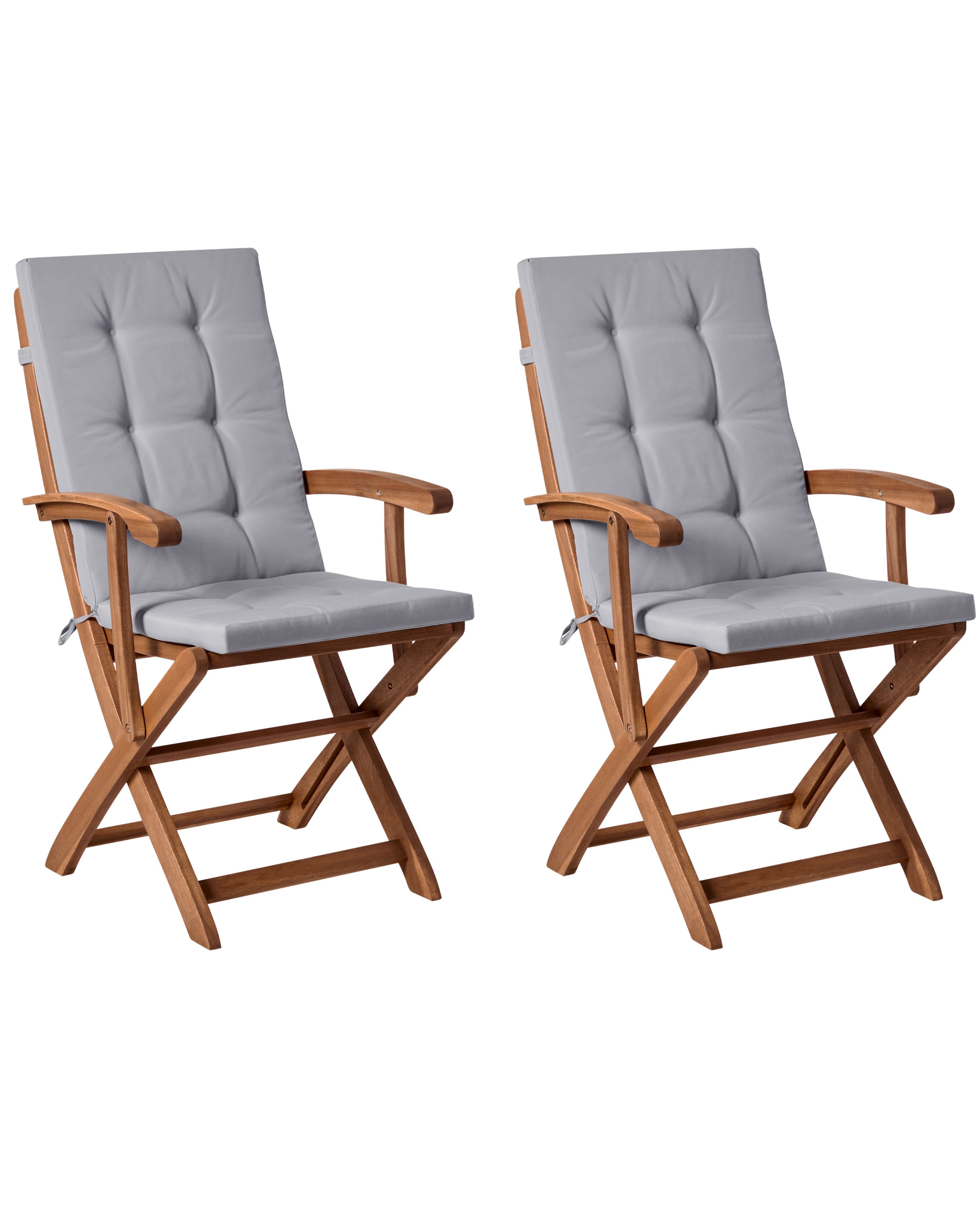 Set of 2 Garden Chairs with Cushions MAUI PREMIUM Acacia Wood Light Grey