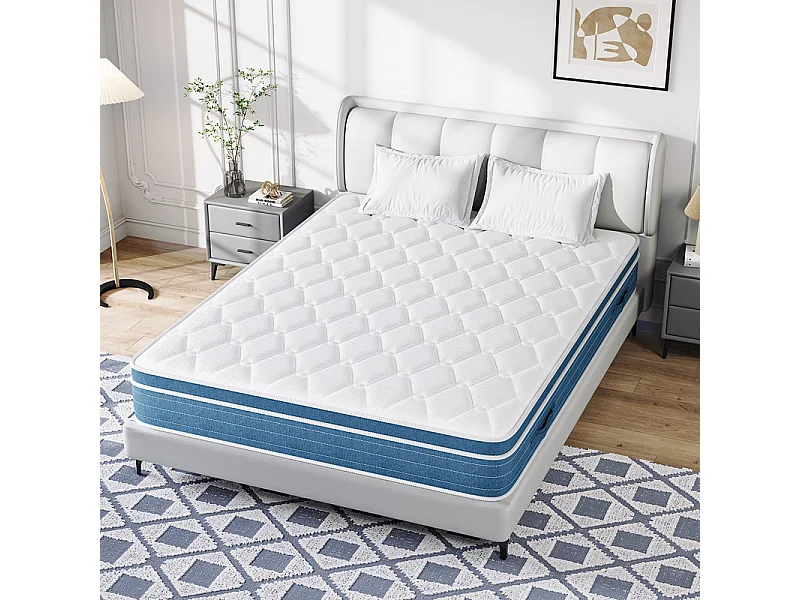 Matelas Hybride 120x200cm - ép.27cm - ressorts ensachés 7 zones - hypoallergénique - respirantt - Mi-Ferme