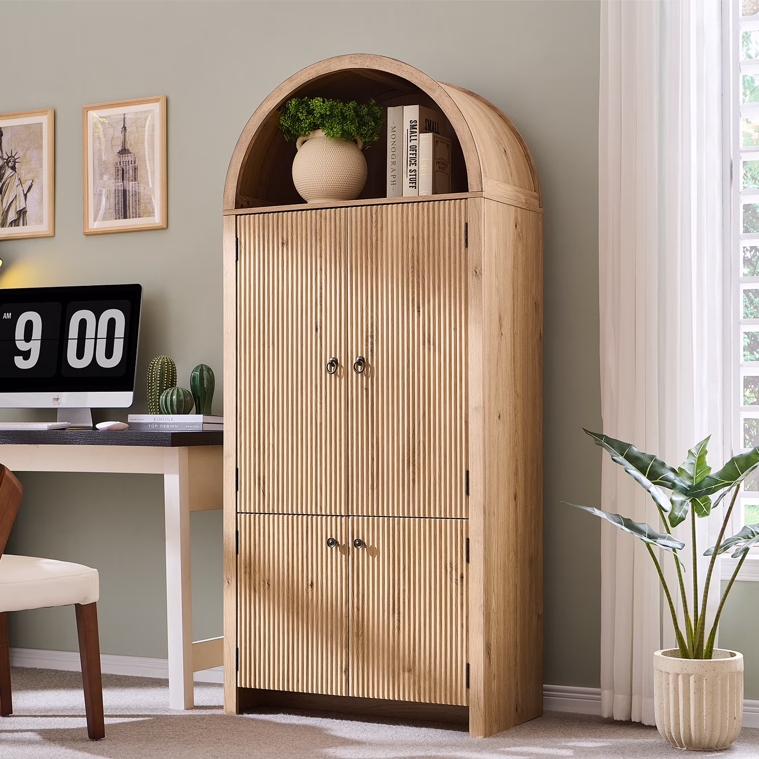IFGET 71-Inch Arched 4-Tier Bookcase with Glass Doors and Drawers - Image 20