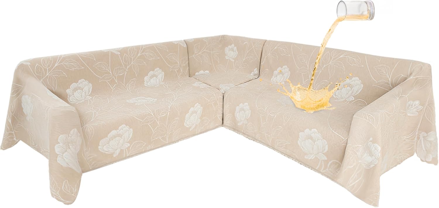 1OO% Waterproof Sectional Couch Covers for Dogs L Shaped Corner Sofa Cover Washable Chenille Sofa Slipcovers Blanket Modern Jacquard Pet Furniture Protector (91