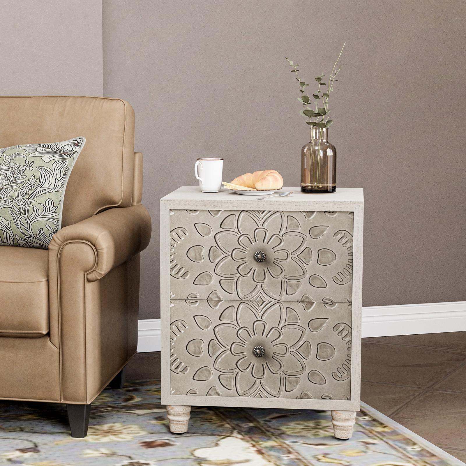 FOROUTIA Wooden Nightstand with 2 Drawers,Vintage MDF Bedside Tables with Storage - Image 14