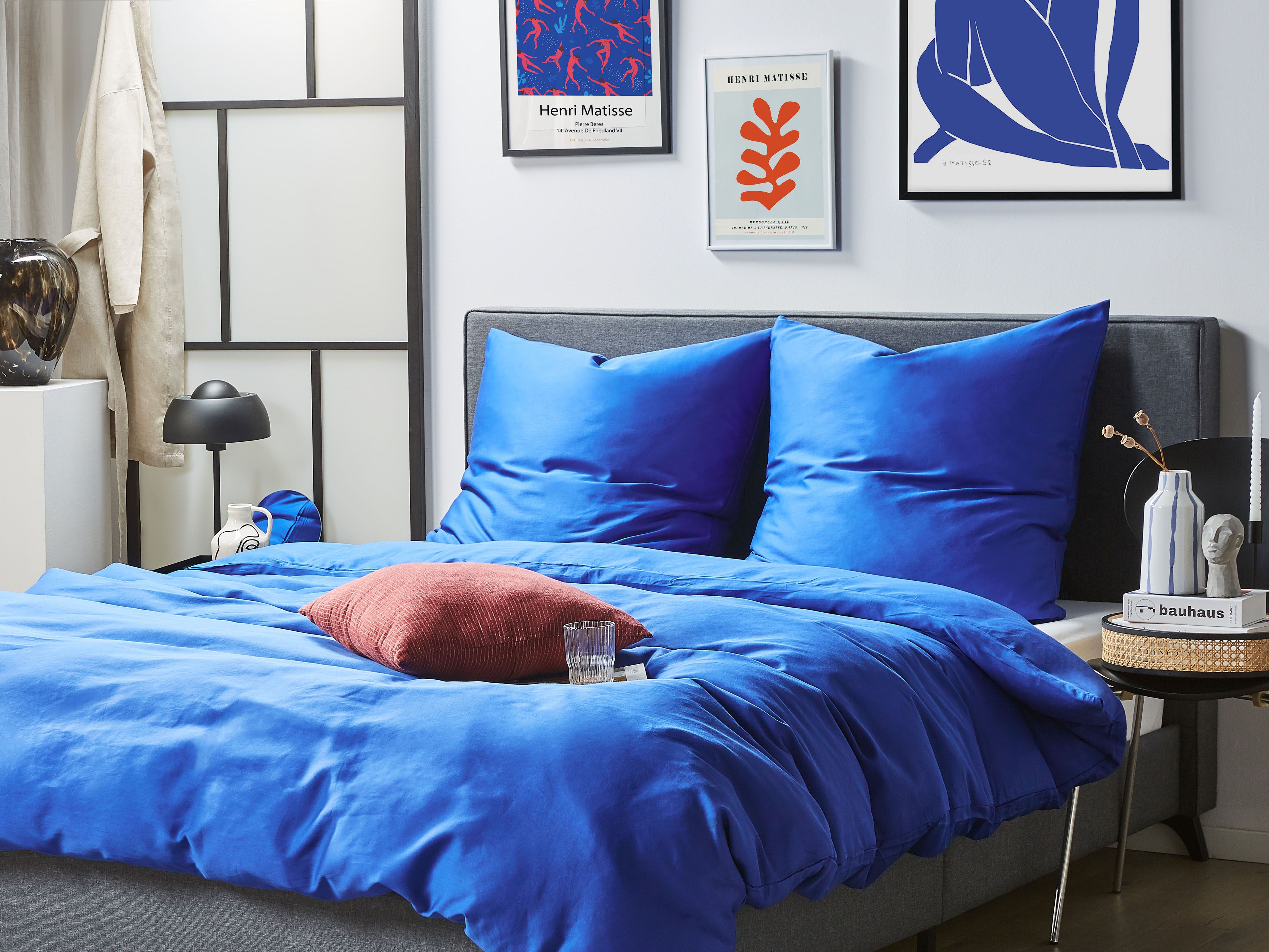 Duvet Cover Set HARMONRIDGE Sateen Cotton 220 x 240 cm Dark Blue