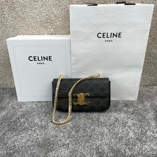 CELINE TRIOMPHE logo printed chain shoulder bag