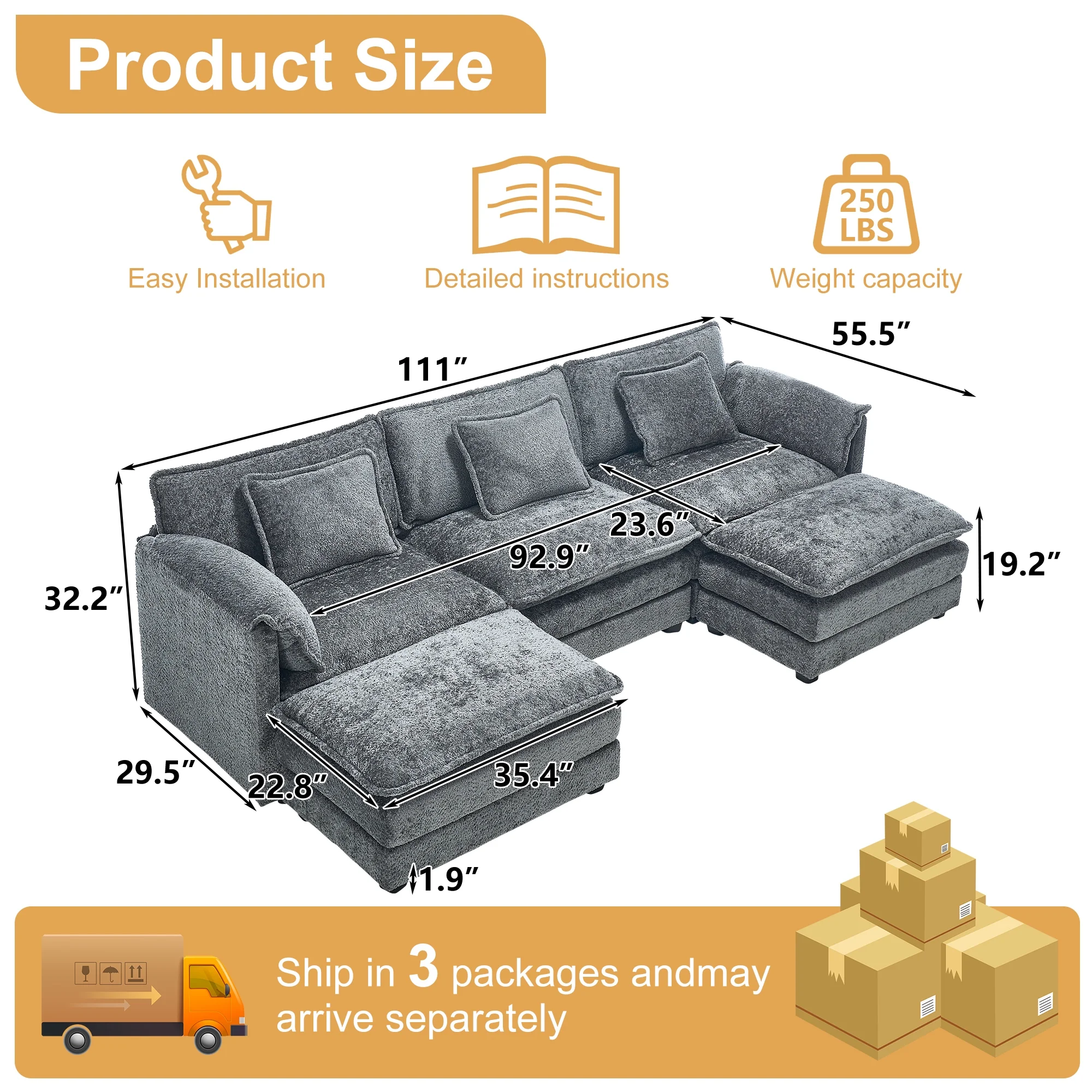 GNIXUU 112" Oversized Sectional Sofa Cloud Couch for Living Room, Modern Chenille L Shaped Couch, Comfy Boucle Modular Sofa Sleeper with Moveable Ottoman & Memory Foam (Green) - Image 33