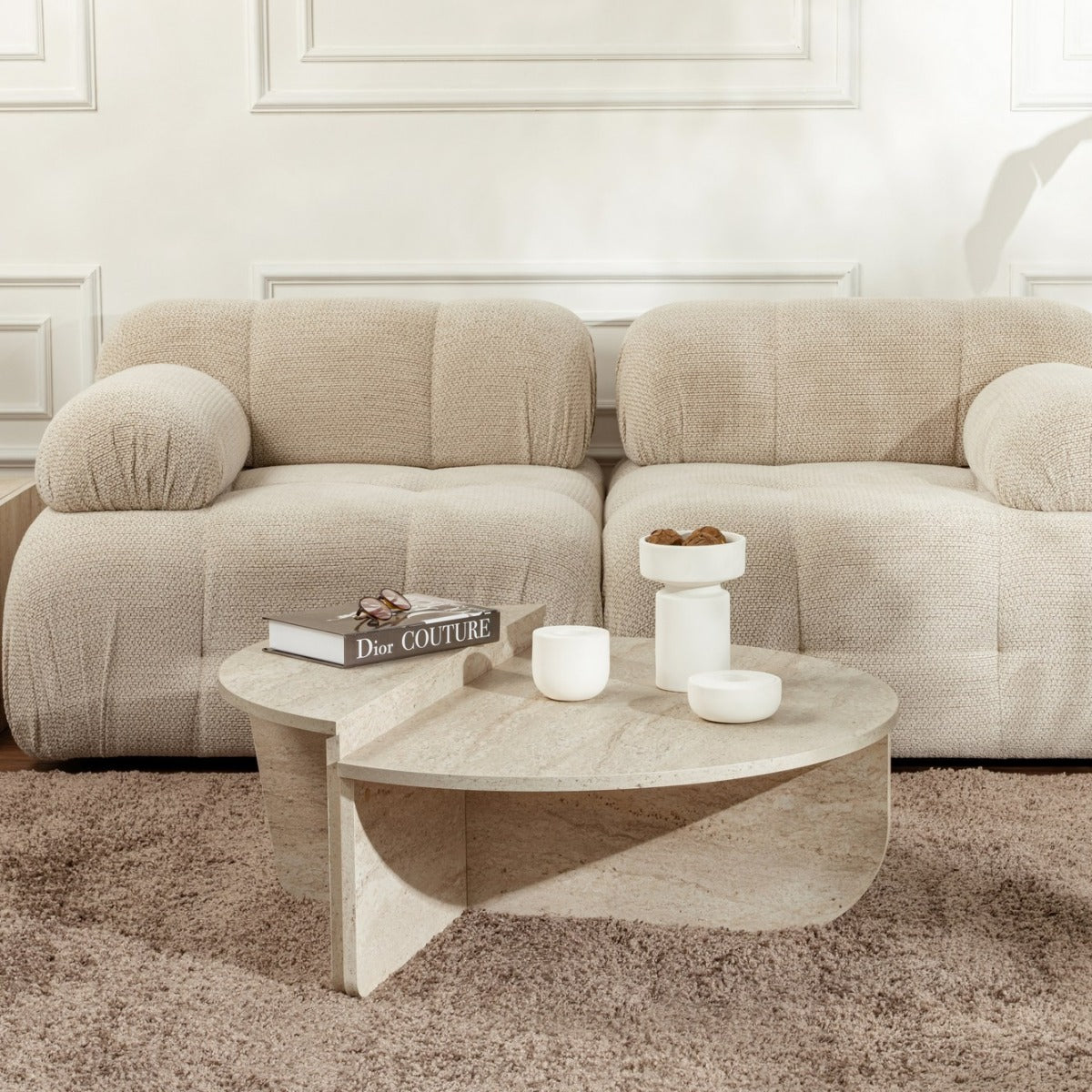 Giga Meubel - Salontafel Travertin Melamine - 90x90x35cm - Orion