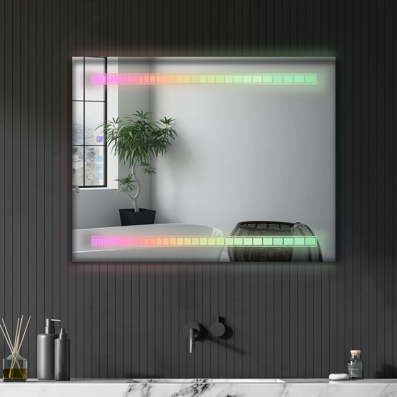 Ktaxon RGB LED Bathroom Mirror, Wall-Mounted Vanity Mirror with Lights, Wall Mirror Hanging Mirror with Anti-Fog Dimmable, Power-Off Memory, 36