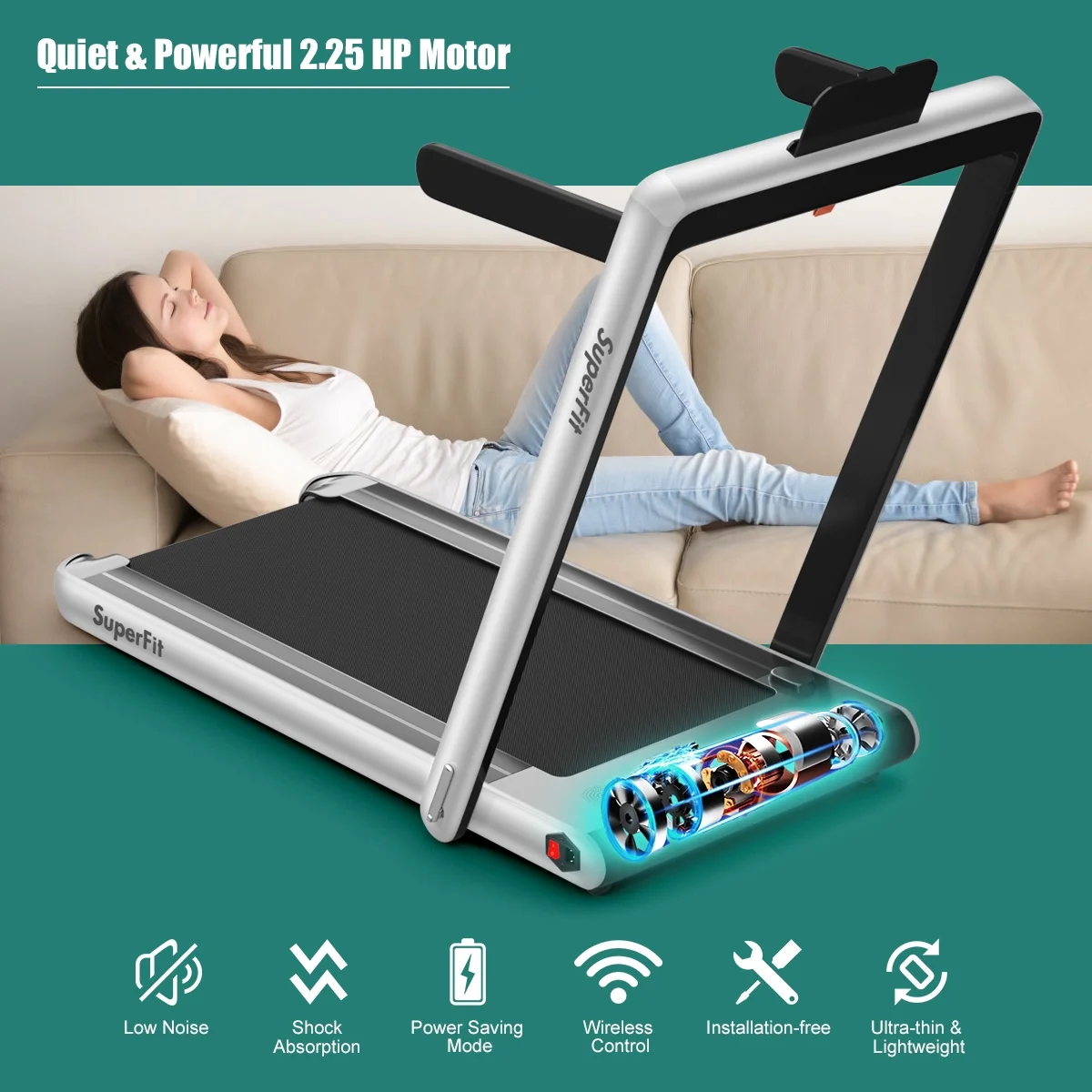 Gymax 2 in 1 Folding Treadmill 2.25HP Running Machine w/ Dual Display APP Control Black - Image 21