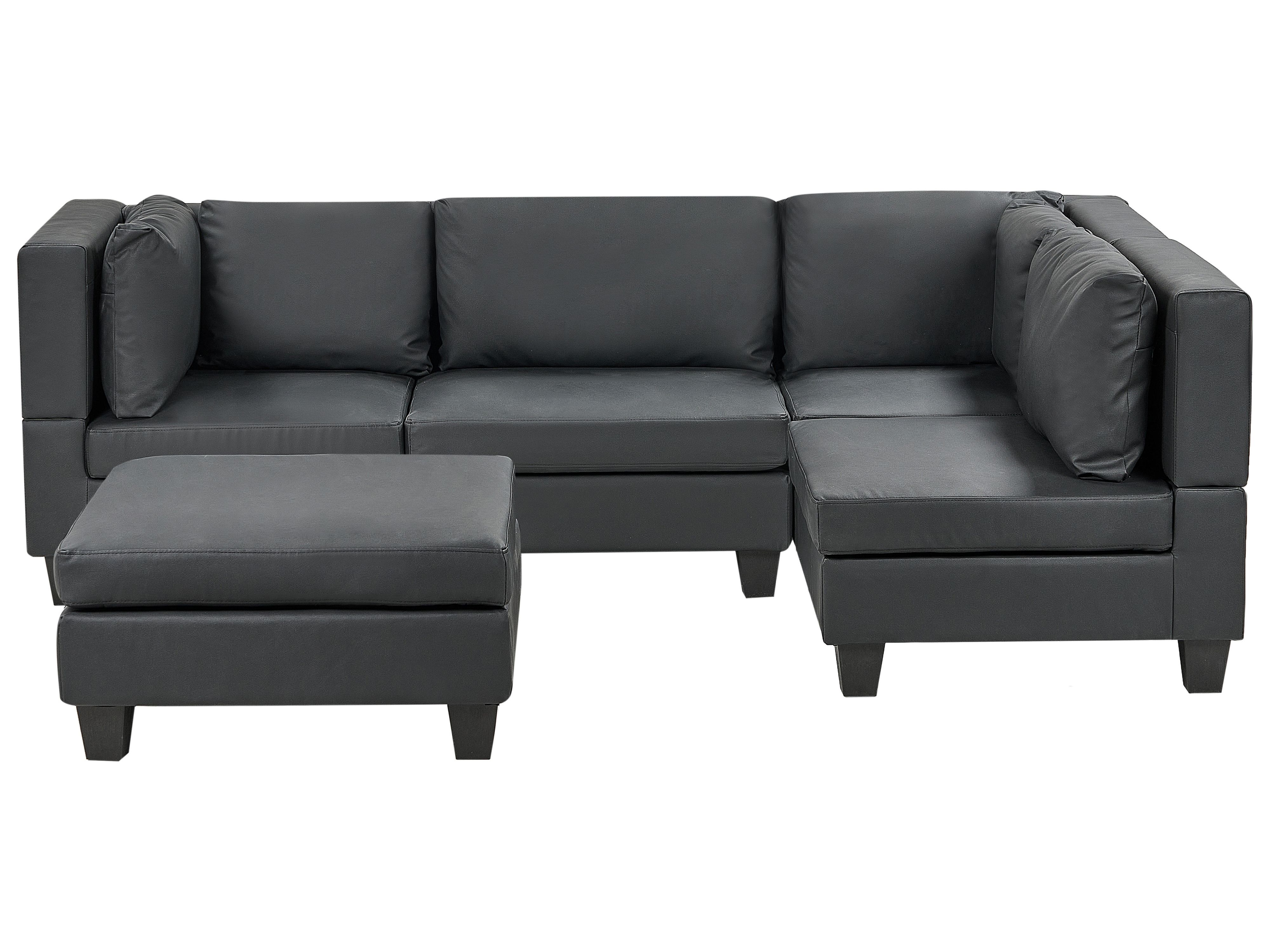 Modular Corner Sofa 4 Seater UNSTAD Faux Leather Black with Ottoman Left Hand