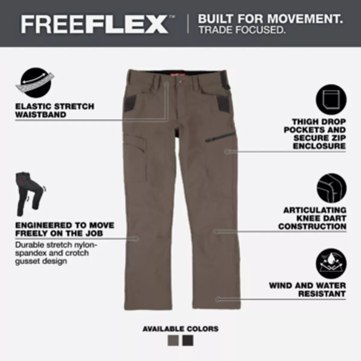 Milwaukee FREEFLEX Brown 34 x 34 Tech Pants