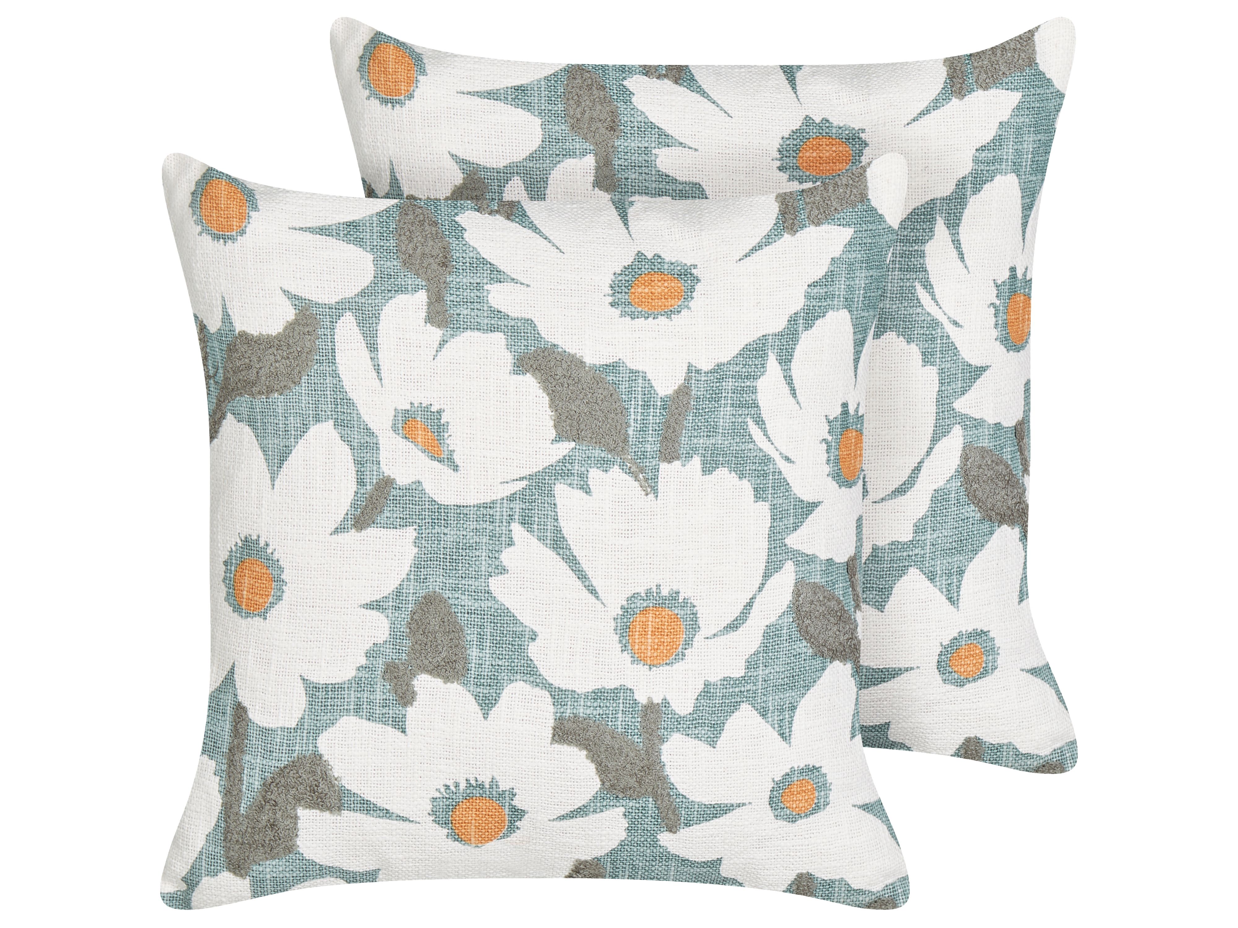 Set of 2 Decorative Cushions JATROPHA Cotton 45 x 45 cm Light Blue Floral Pattern