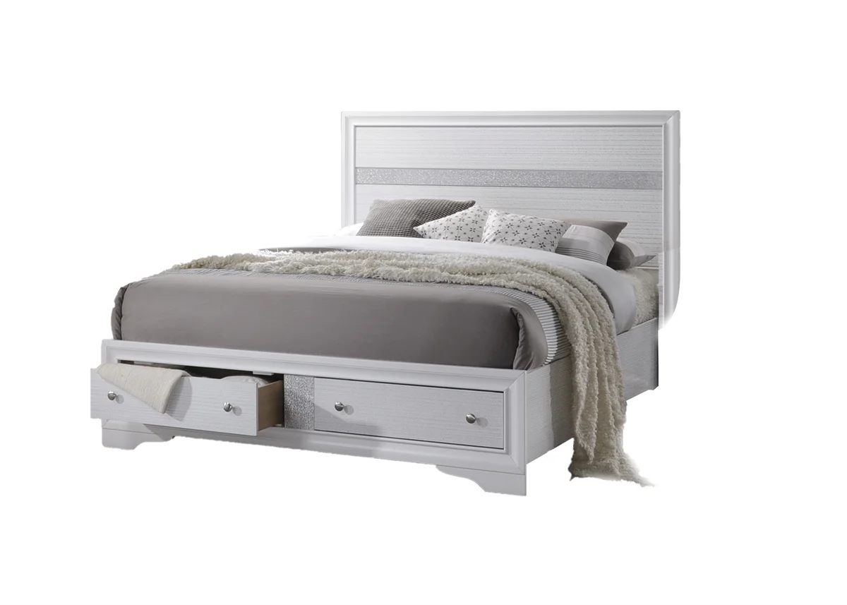 4 Pieces Queen Bed Set Simple and Elegant Solid Wood Bedroom Furniture Set with Mirror, Bed, 1 Nightstand and Dresser for Home Apartment, Assembly Required, White