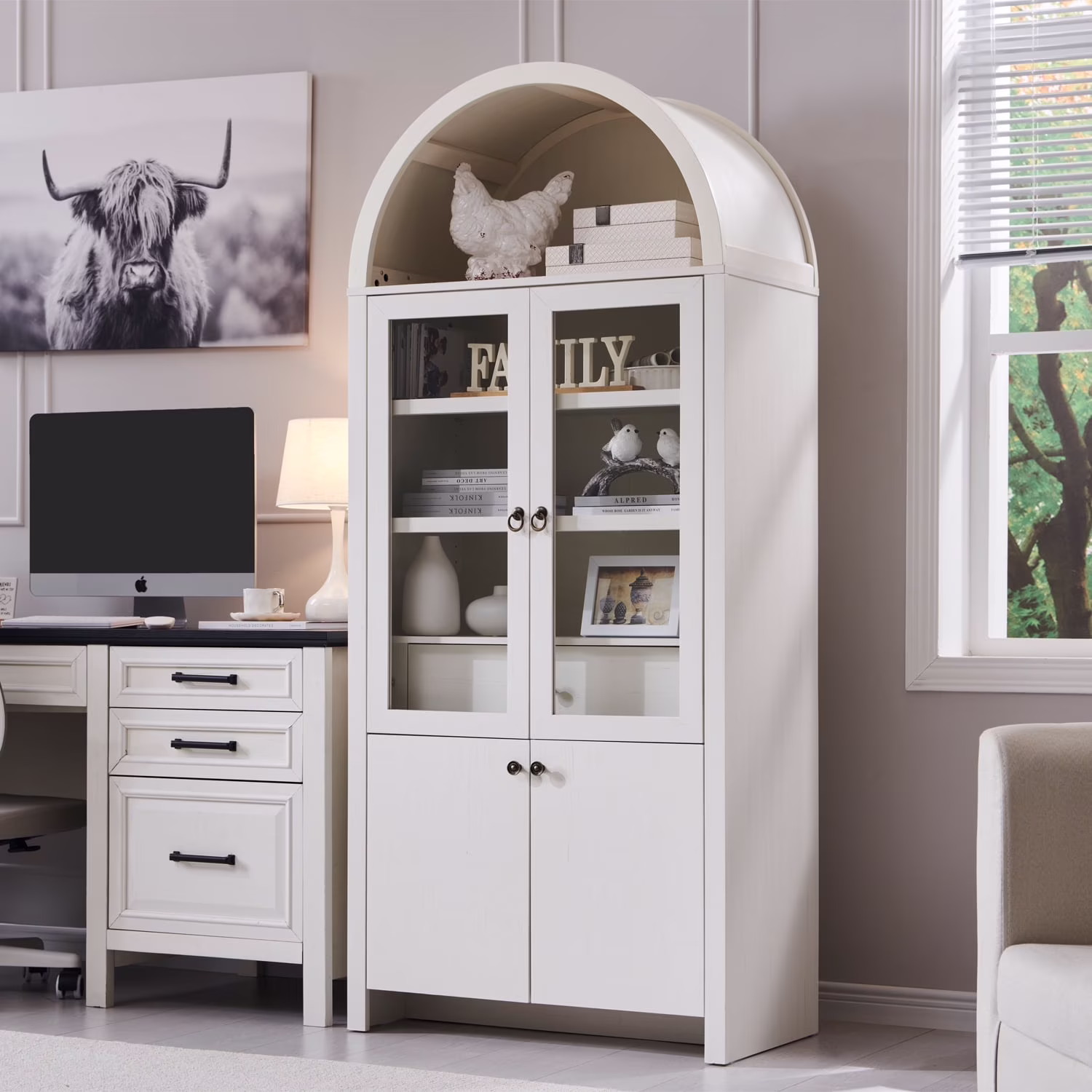 IFGET 71-Inch Arched 4-Tier Bookcase with Glass Doors and Drawers - Image 18