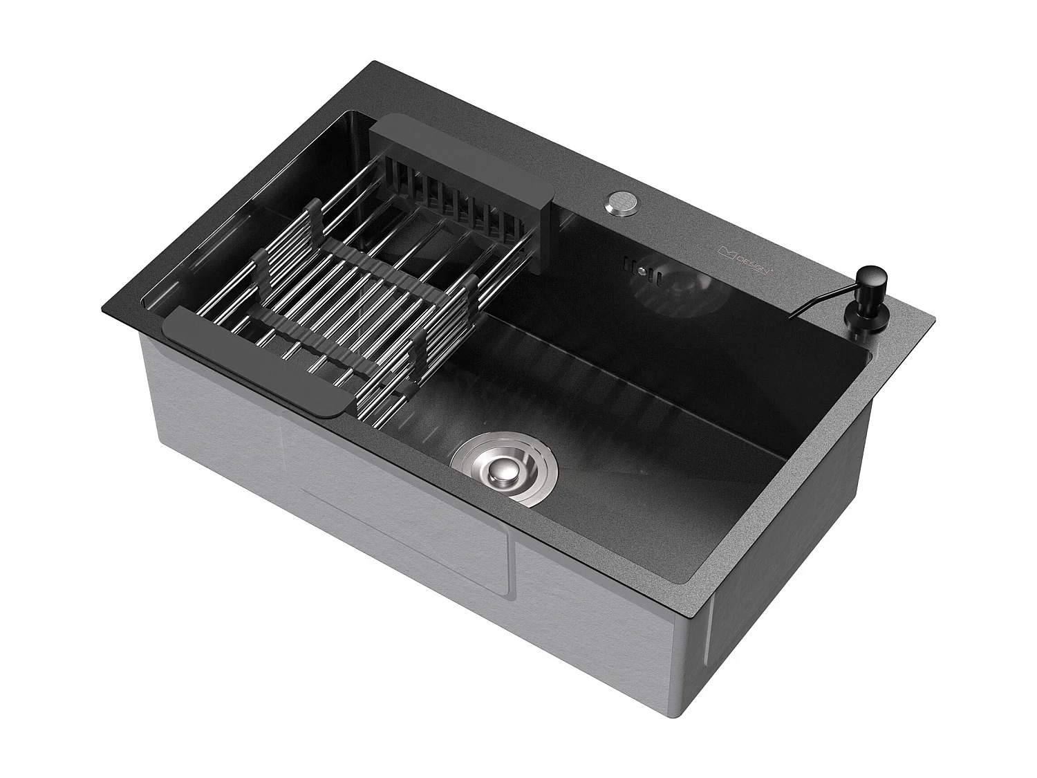 Évier à encastrer anthracite 68x45cm vidage distributeur savon+ panier-égouttoir