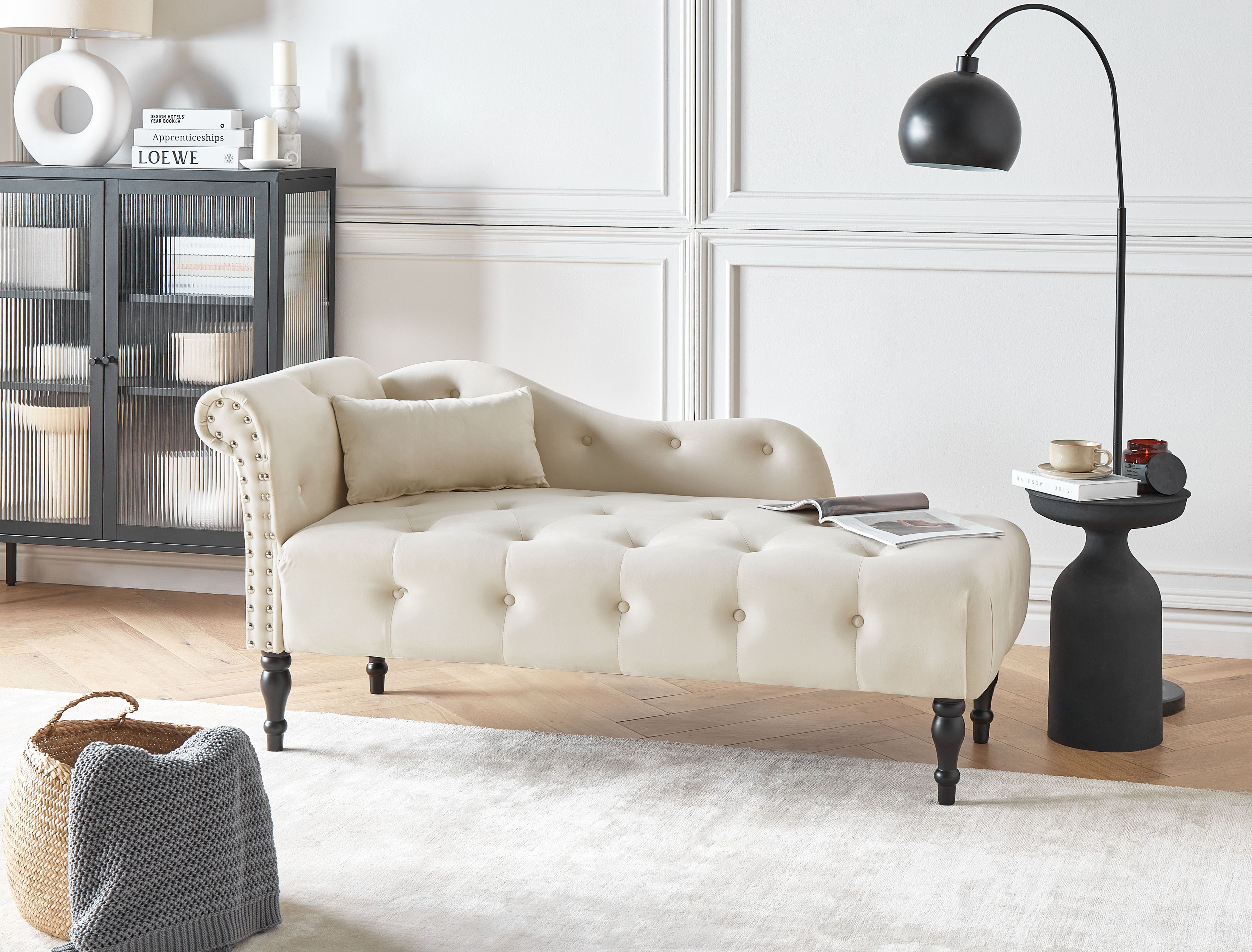 Left-Hand Chaise Lounge IVRY Velvet Light Beige