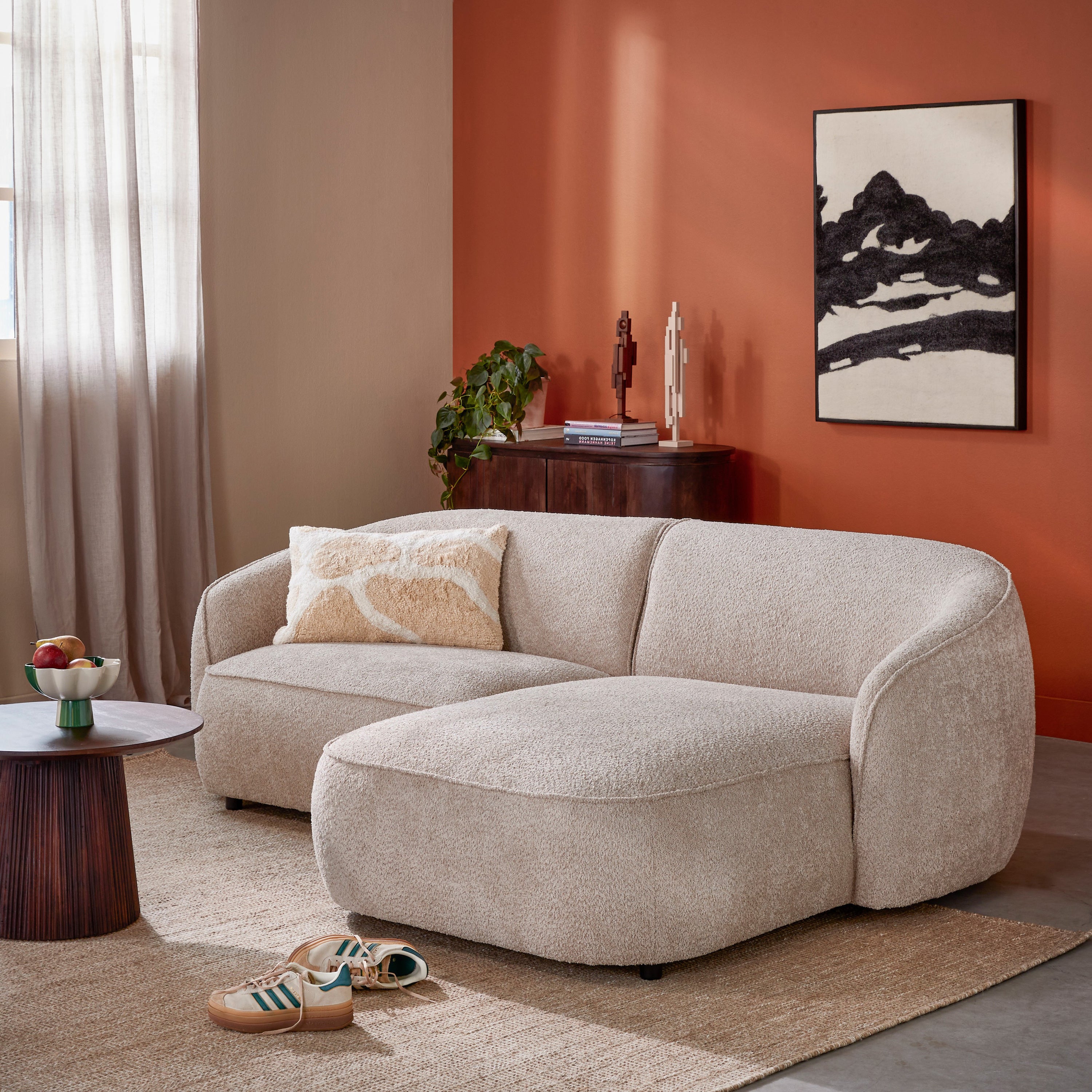 Blokker Chubby Hoekbank met Chaise Longue Rechts - Bouclé Greige