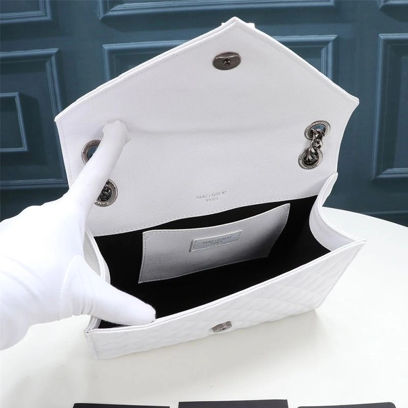 Saint Laurent Medium Envelope Chain Bag In Mixed Grained Matelasse Leather White Silver - 1:1High-quality replica