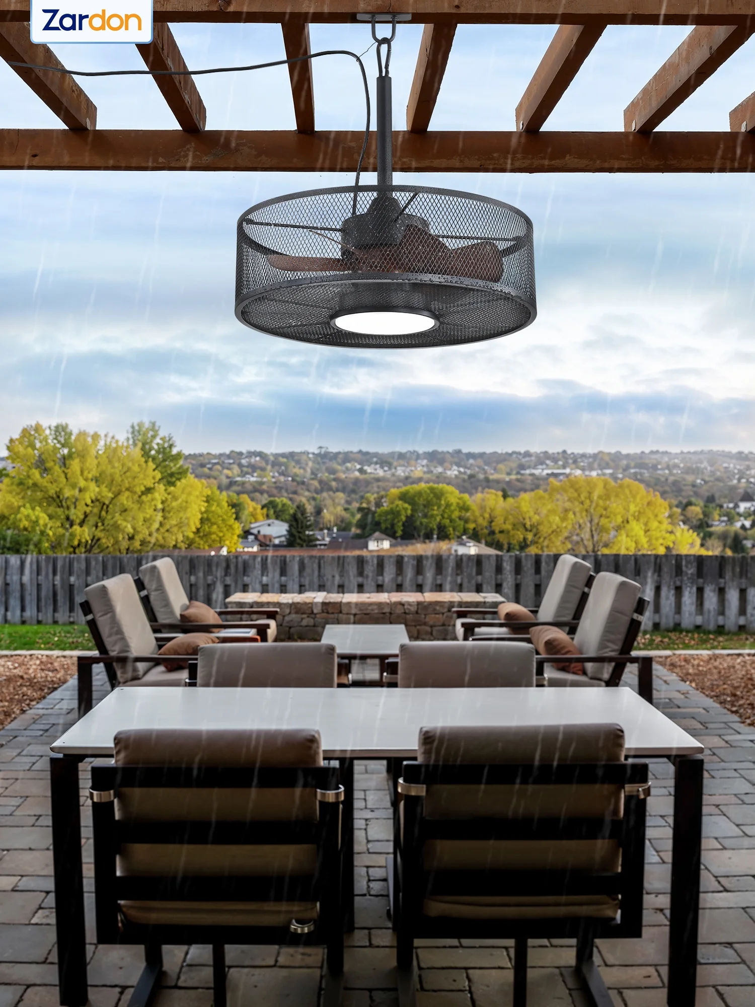 Zardon 20" Outdoor Ceiling Fan with Light and Remote, 7 Blades Caged Waterproof Gazebo Fan for Patio, Porch, Pergola Canopy, App Control - Image 39