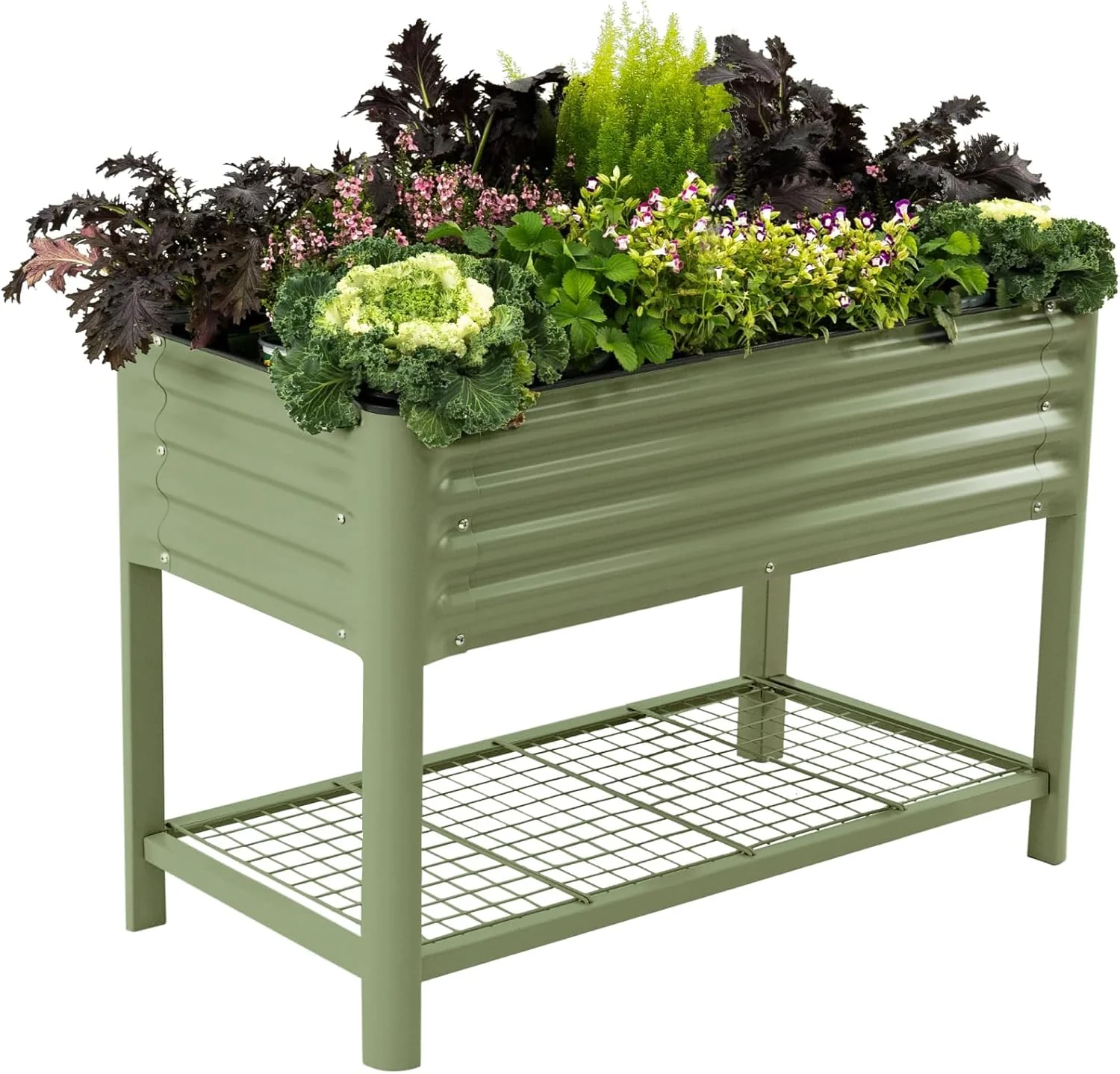 Vego Garden Elevated Raised Garden Bed With Legs And Storage Rack, 2' x 4', Olive Green - V Series Vego Garden Elevated Raised Garden Bed With Legs And Storage Rack, 2' x 4', Olive Green - V Series