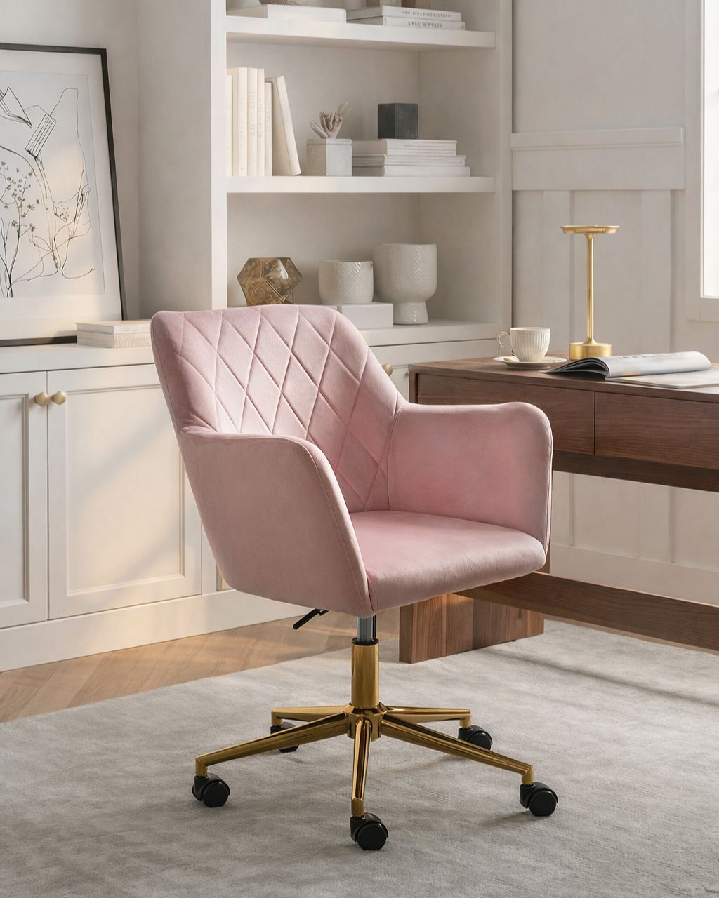 Desk Chair LELORIA Velvet Pastel Pink