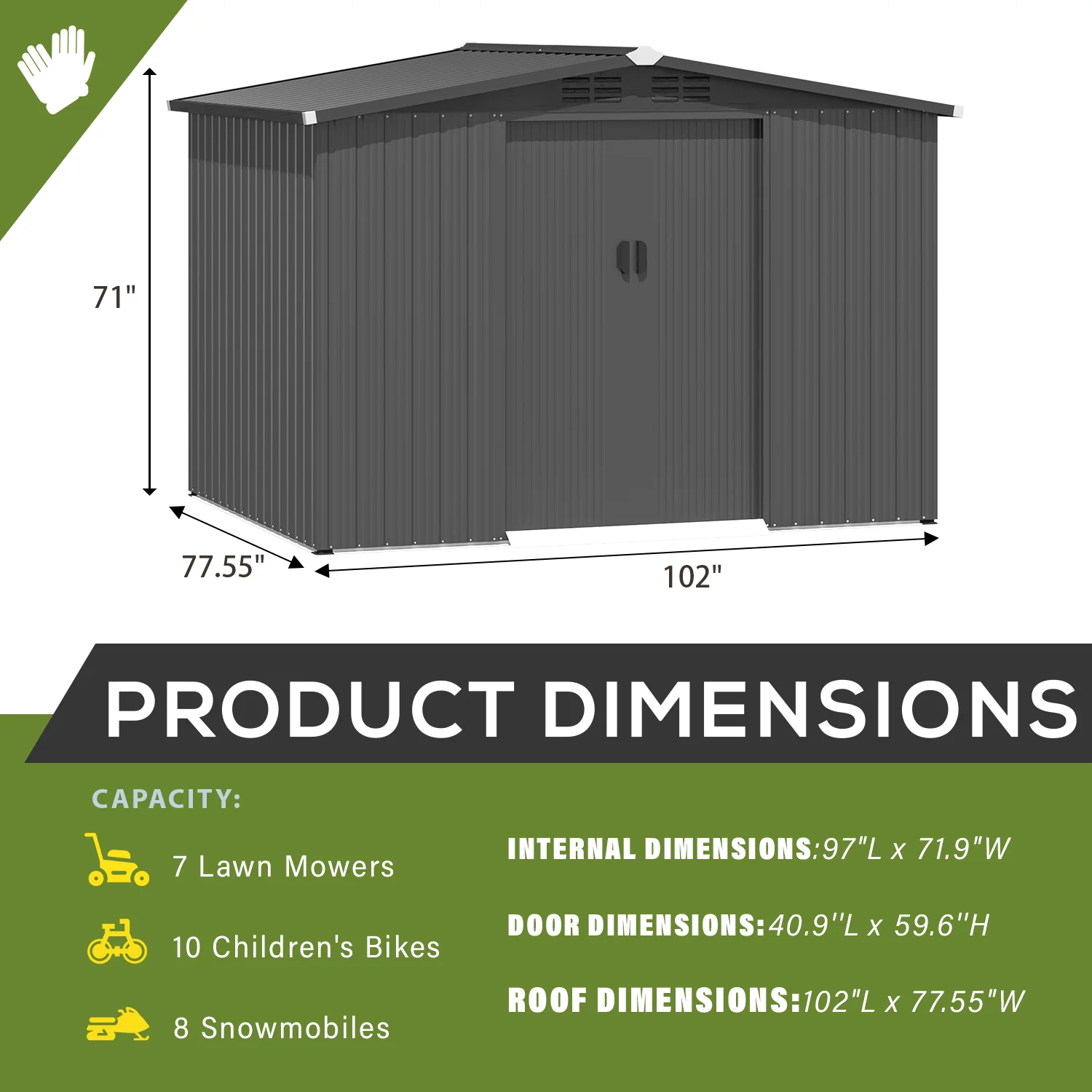 U-MAX 8 x 6 ft. Wood Grain Outdoor Metal Storage Shed with Lockable Door Patio Garden Storage Building for Outside - Image 11