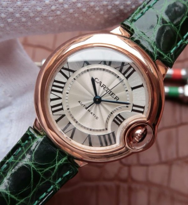 Replica Cartier Ballon Bleu 33mm RG White Textured Dial Leather Strap - Elite Watch Atelier