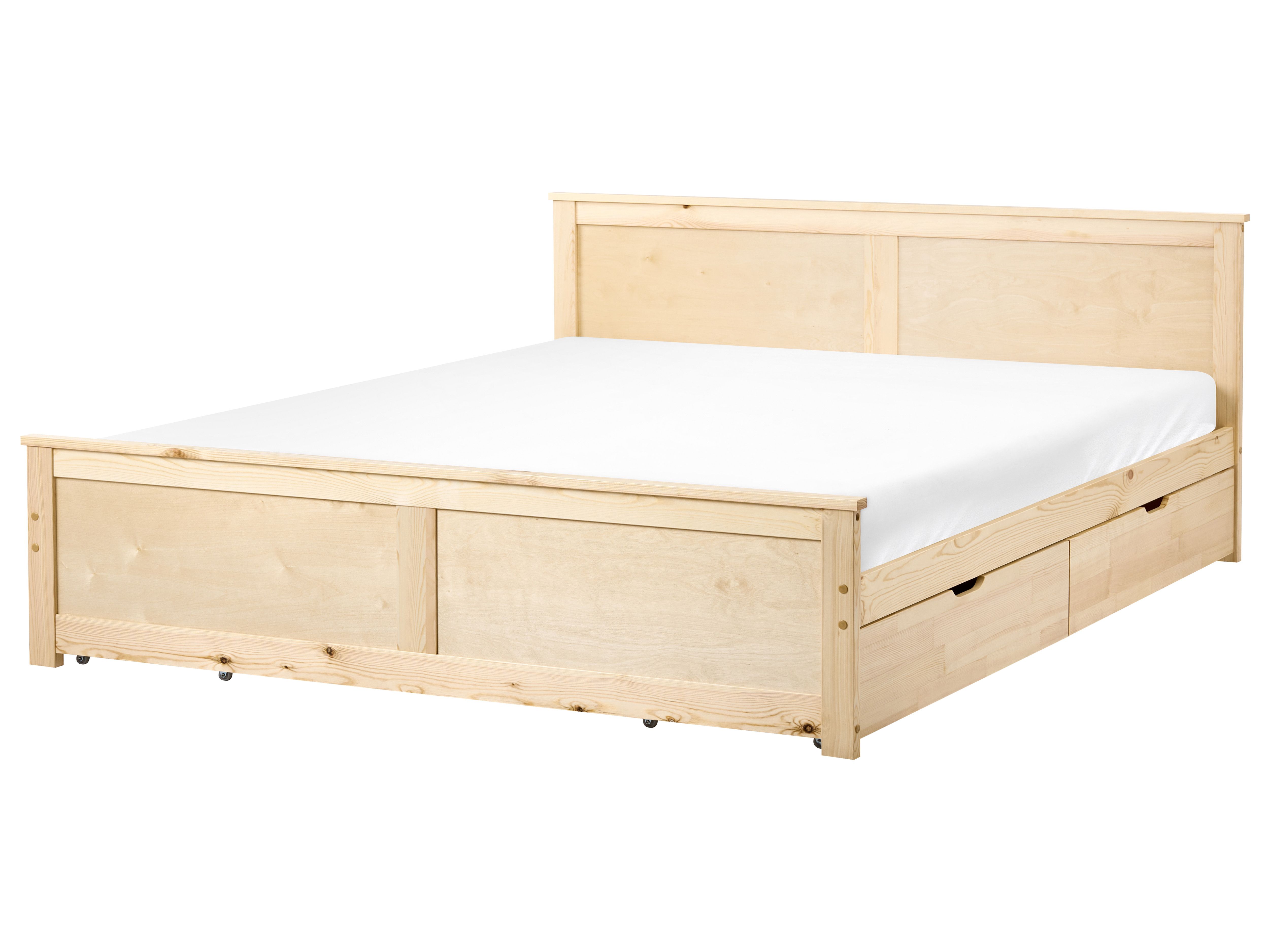 Bed with 4 Drawers Pine Wood DAUPHIN 180 x 200 cm (EU Super King) Light Brown