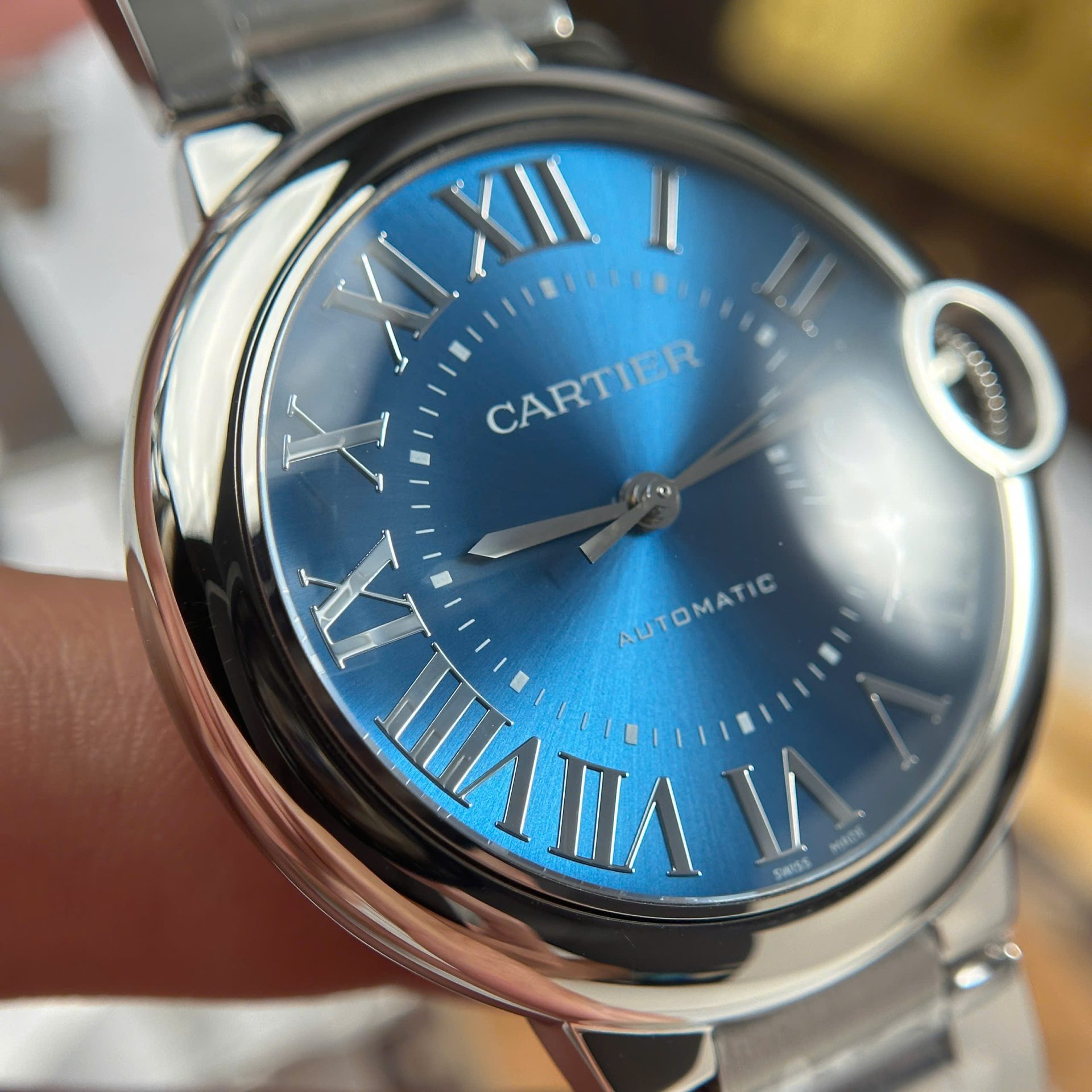 Cartier Ballon Bleu Copies Watches Blue Dial Metal Wire AF Factory 40mm - Top club