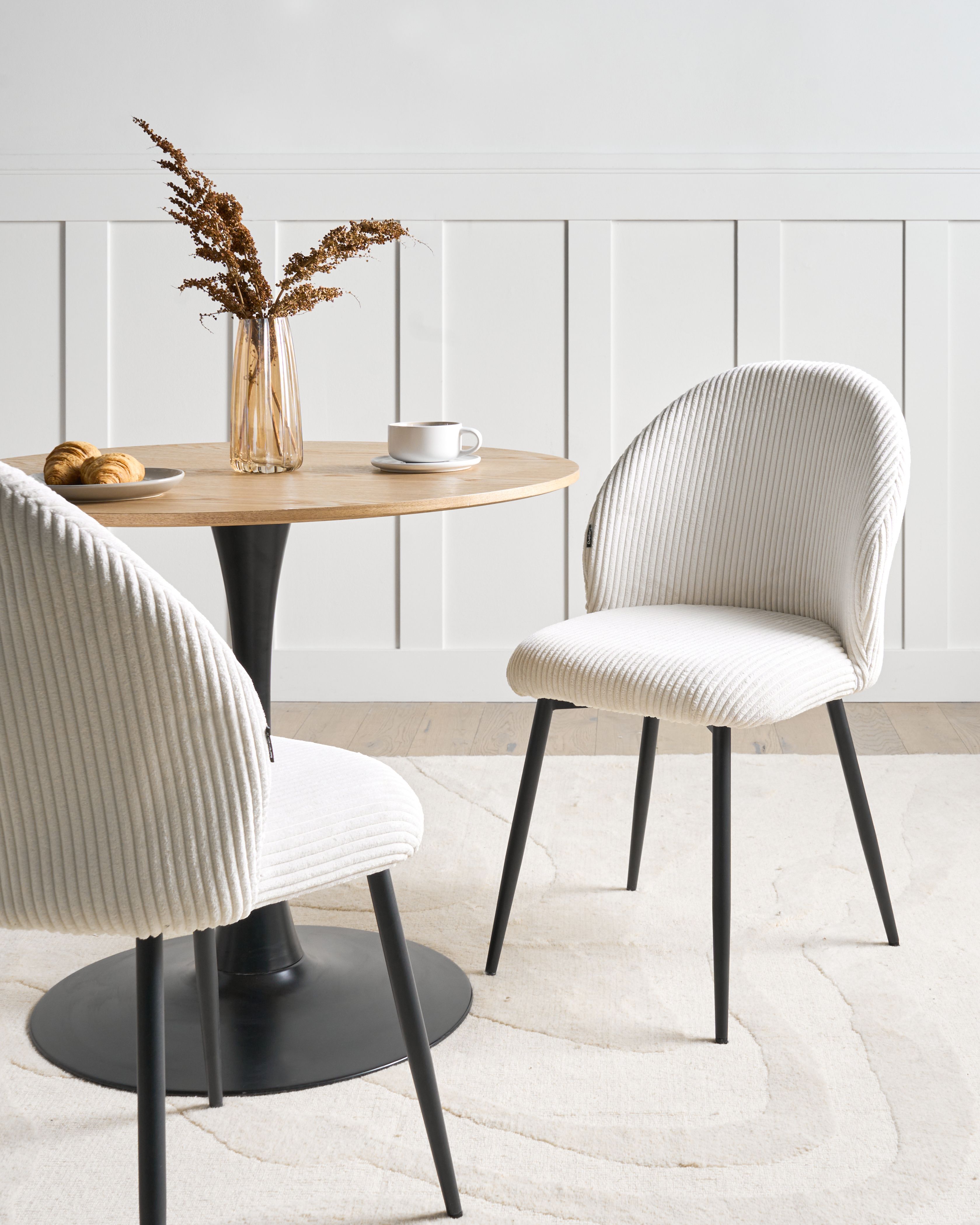 Set of 2 Dining Chairs ELOY Corduroy Off-White