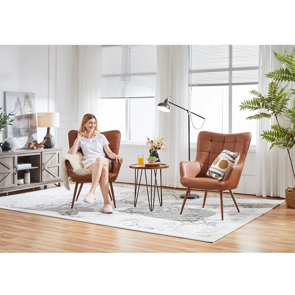 Alden Design Mid-Century Modern Faux Leather Wingback Accent Chair, Brown - Image 11