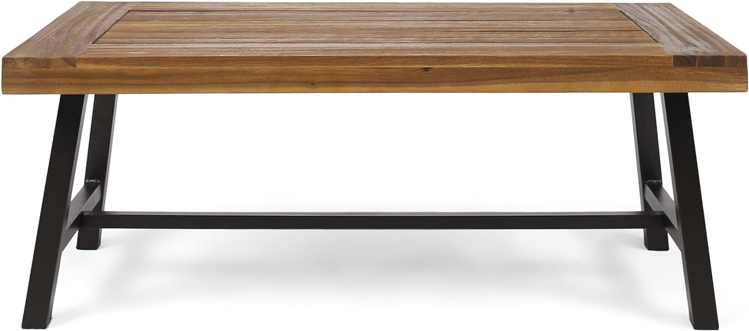 Christopher Knight Home Carlisle Outdoor Acacia Wood Coffee Table, Sandblast/Rustic Metal