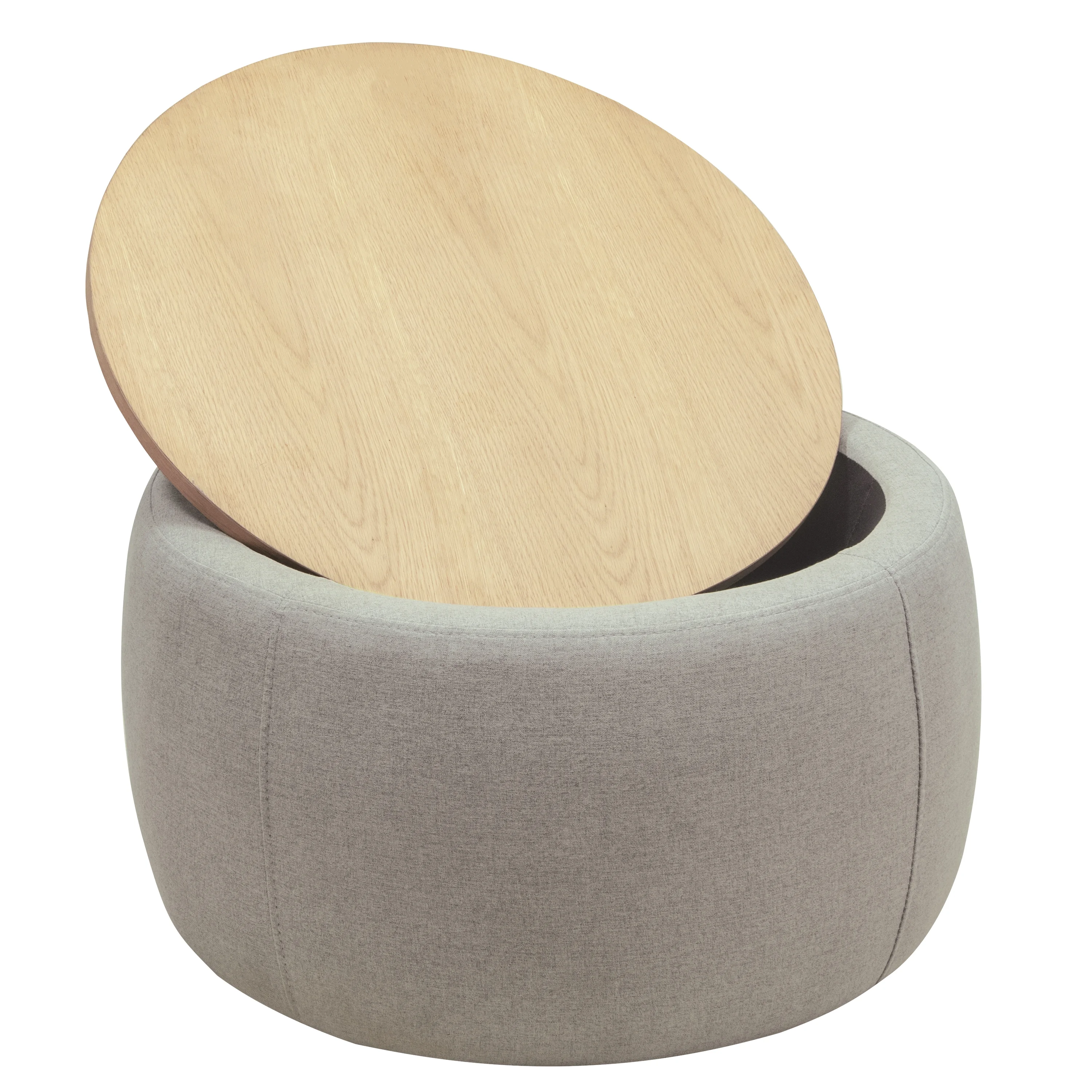 BTMWAYRound Coffee Table, 2 in 1 Round Storage Ottoman with Reversible Lid Tray, Upholstered Round Storage Ottoman Coffee Table with Storage, Footstool End Table for Living Room, Bedroom, Light Gray - Image 2