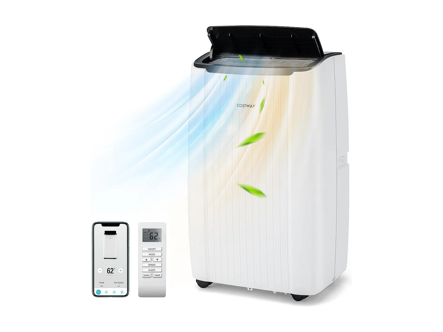 Climatiseur Mobile Silencieux 6 EN 1, Refroidissement,Chauffage,Ventilateur,Déshumidificateur,Mode Nuit,Climatisation Rapide,Clim Mobile (Clim Pro|14000BTU)