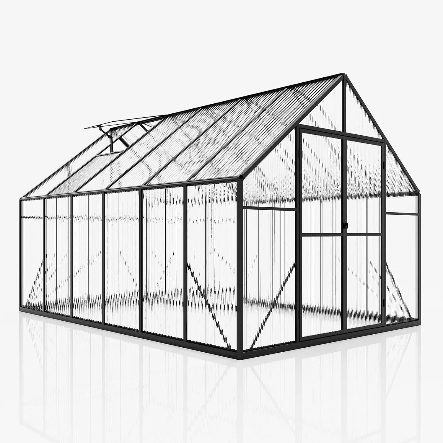 Jocisland 8x8x7 FT Polycarbonate Walk-In Greenhouse with Aluminum Frame, 2 Top-Opening Windows & 2 Swing Doors, Heavy Duty for Outdoor Garden Use, Black - Image 15