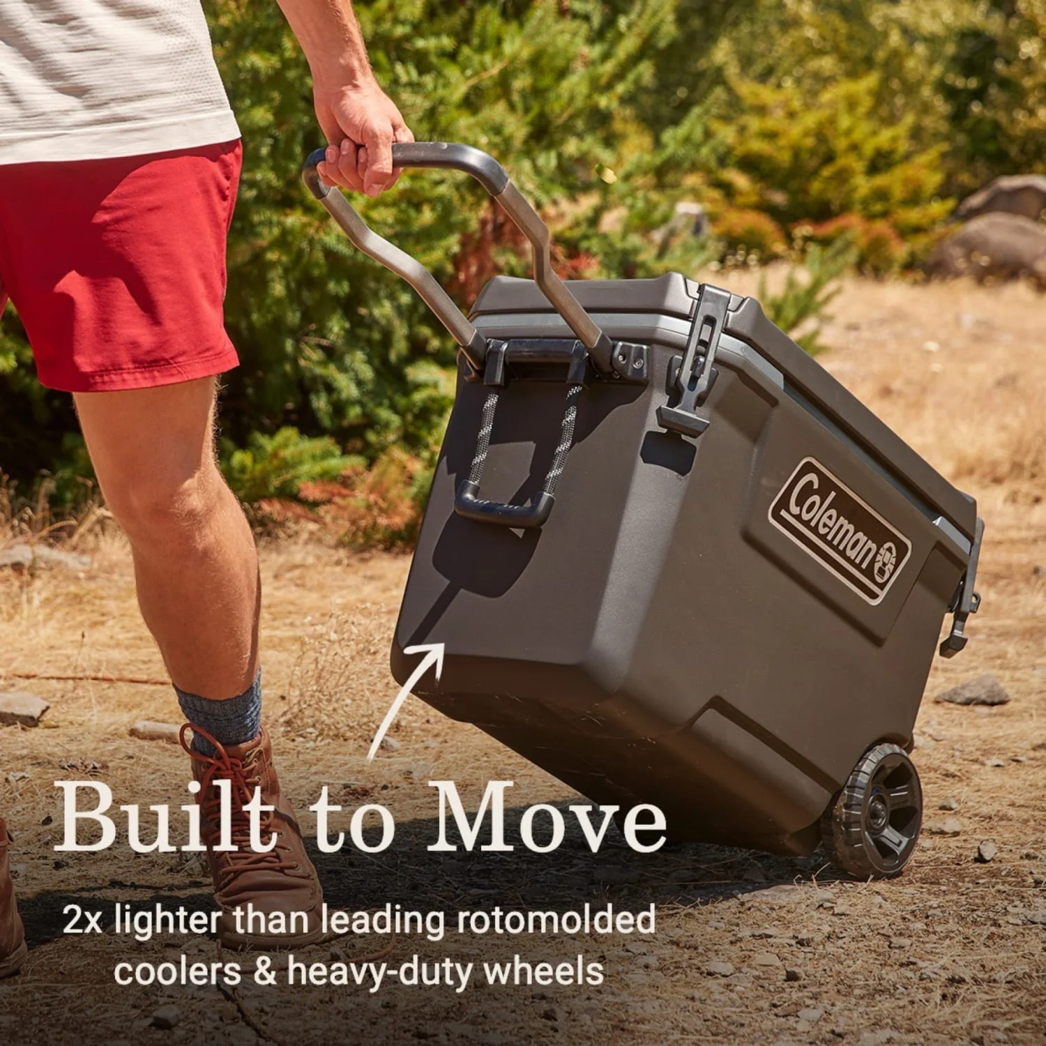 Coleman Convoy Series 65-Quart Hard Cooler with Wheels, up to 48 Cans, Brown Walnut Color - Image 2