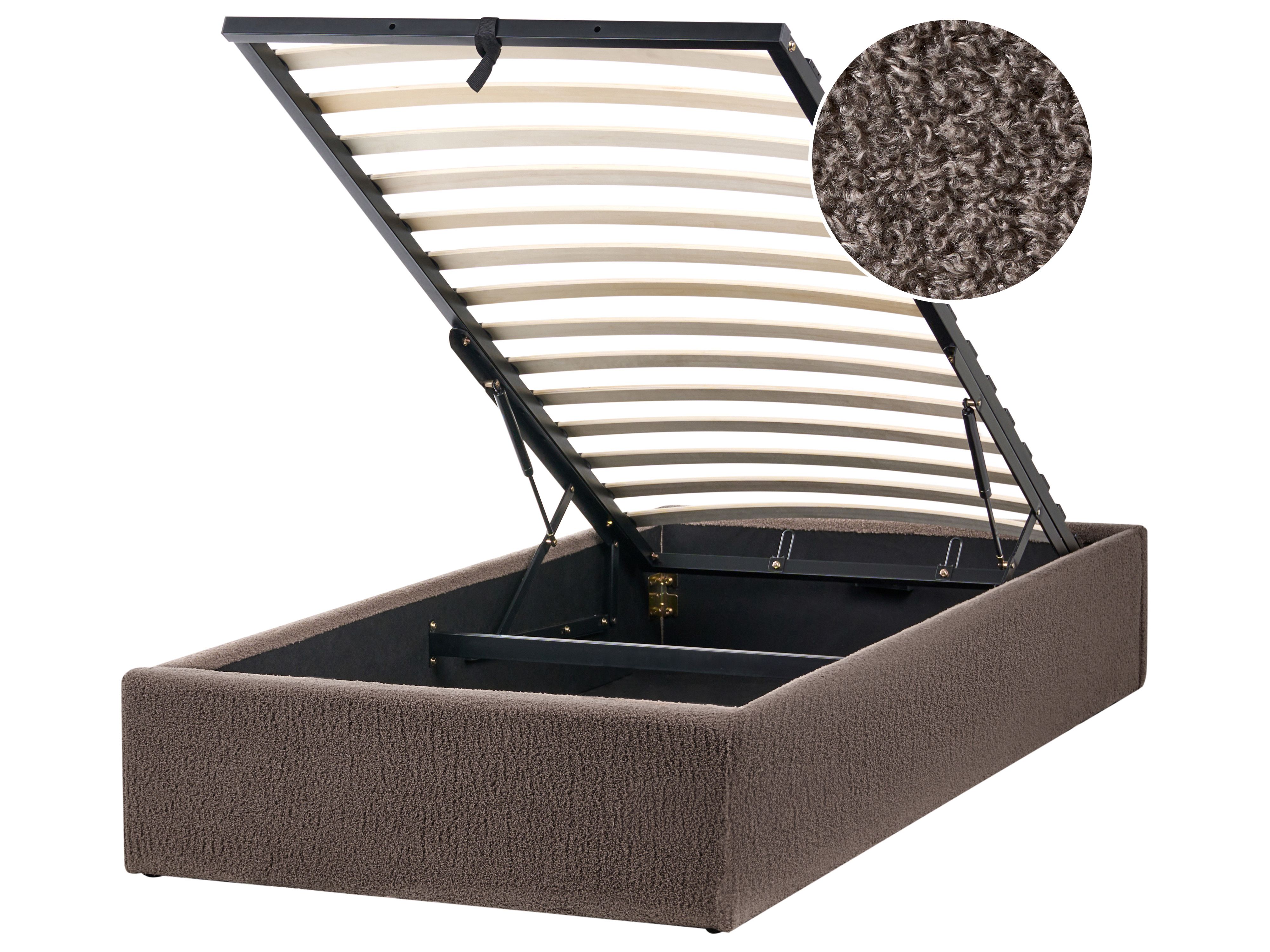 Ottoman Bed without Headboard Boucle DINAN 90 x 200 cm (EU Single) Taupe