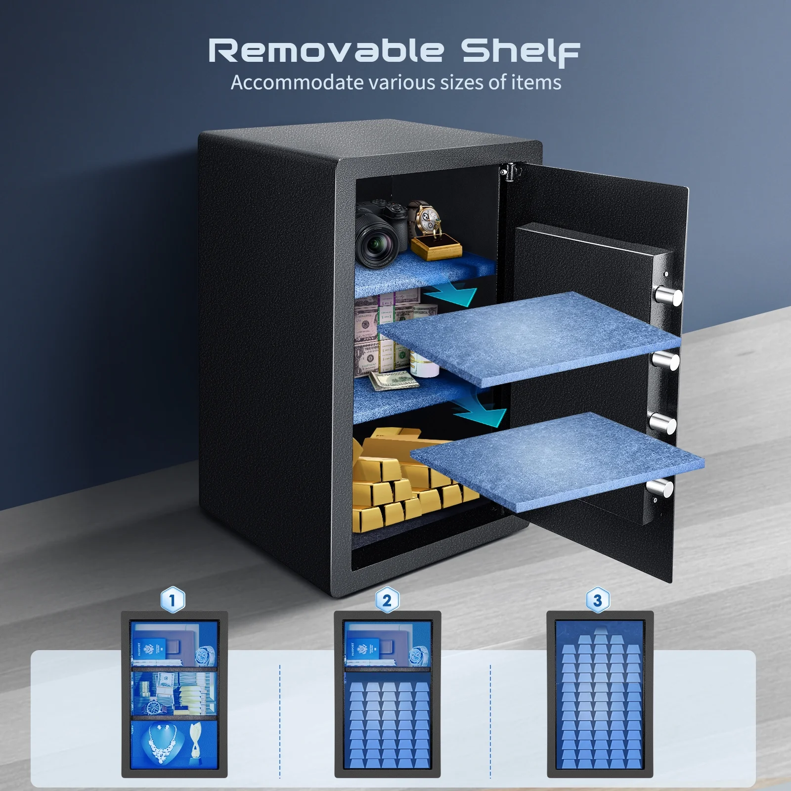 SRWTRCHRY 4.2 Cu ft Large Safe Box Fire-Resistant, Home Safe with Digital Keypad and Deposit Slot & Dual Alarm System, Money Safe With Mute Function and LED Light, Safe for Money Valuables - Image 4