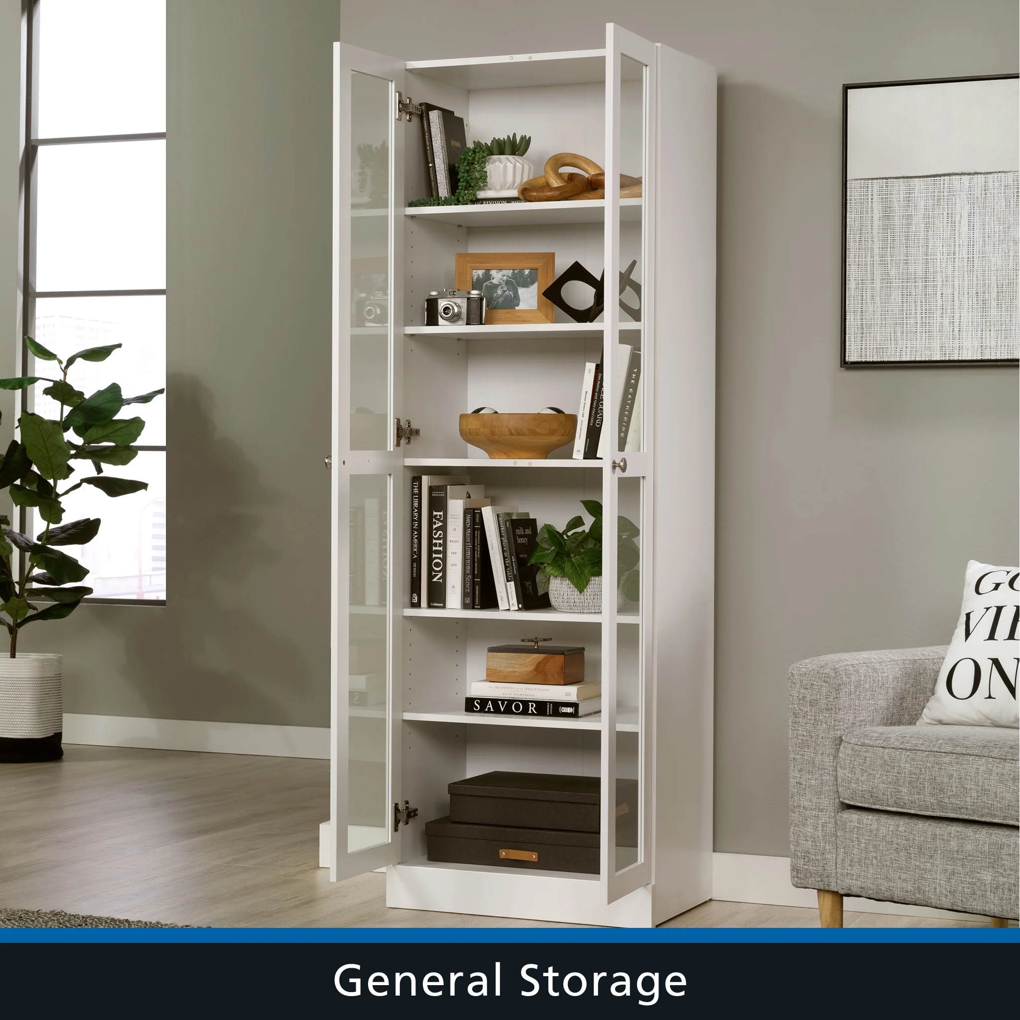Mainstays Glass Door Storage Bookcase, Black Finish - Image 27