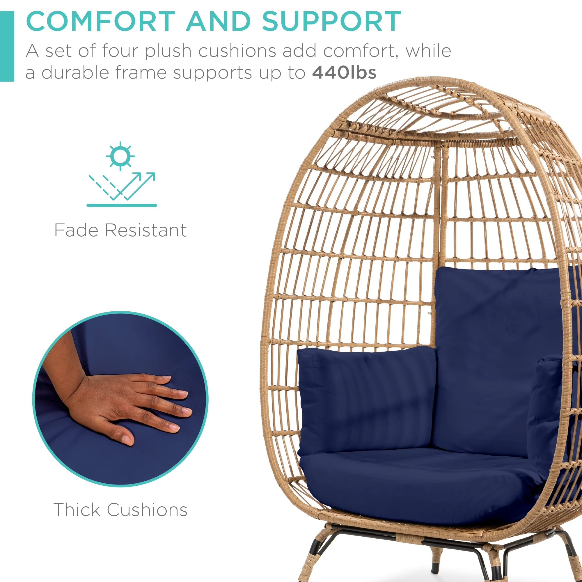 Best Choice Products Wicker Egg Chair Oversized Indoor Outdoor Patio Lounger w/ Steel Frame, 440lb Capacity - Black - Image 36