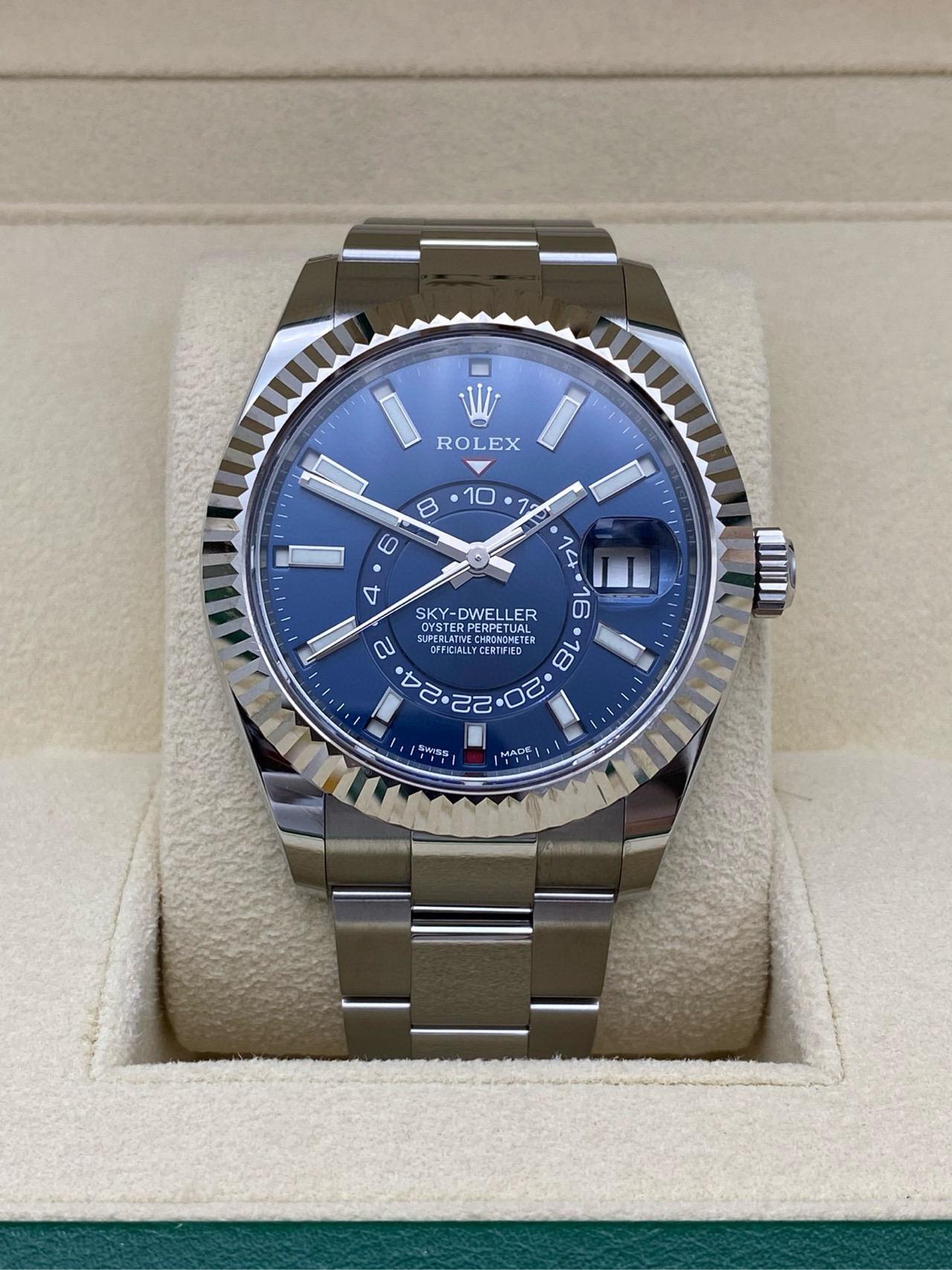 Sky Dweller Blue Dial 18K White Gold Bezel Steel Jubilee Men's Watch 326934(1:1 replica) - Elite Watch Atelier