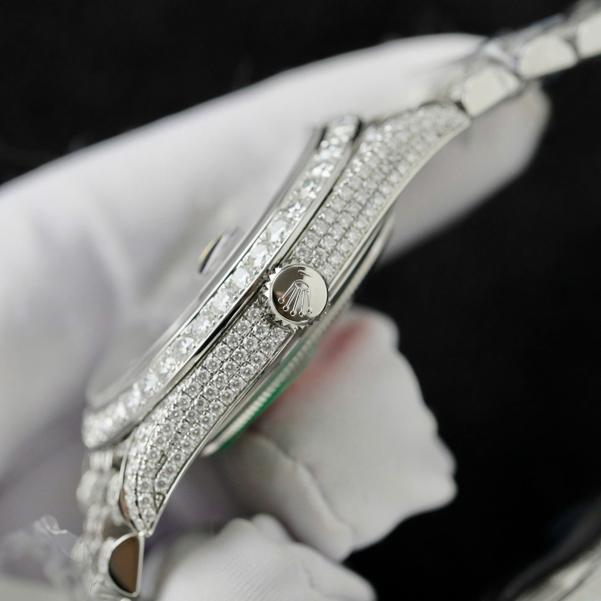 Rolex DateJust Blue Dial Copies Watches Custom Moissanite Diamonds 36mm - Elite Watch Atelier