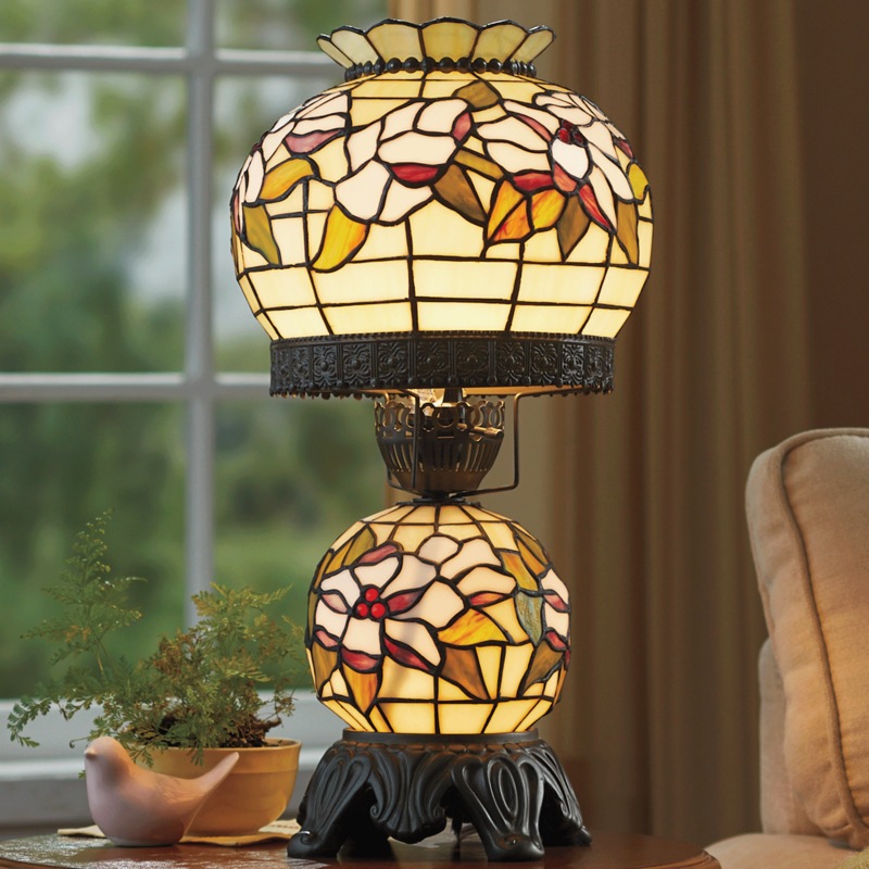 Stained Glass Magnolia Hurricane Lamp - MIDNIGHT VELVET CATALOG