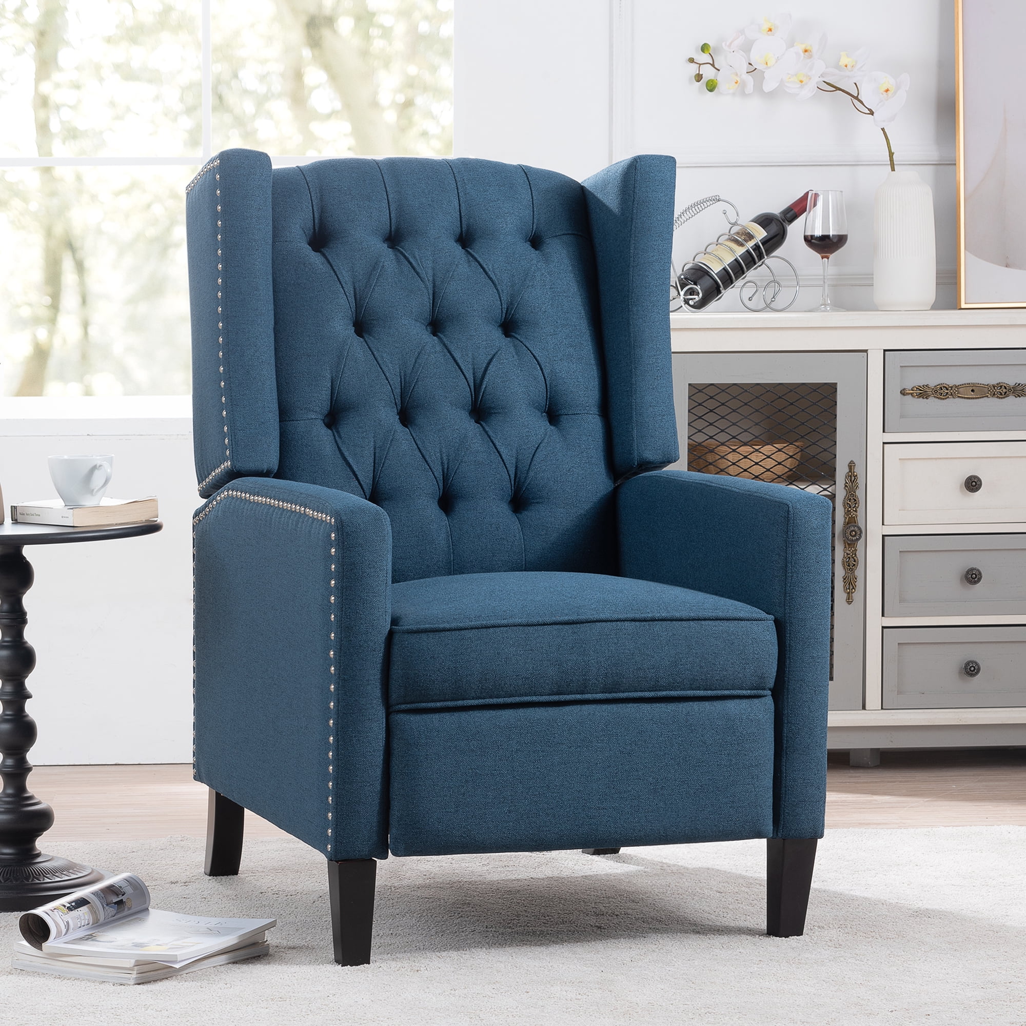 Recliner Chair, Living Room Chairs with Arms, Adjustable Single Reclining Sofa, Home Theater Seating Arm Chair with Thick Padded Seat, Footrest, Lounge Chair for Bedroom, Blue - Image 4