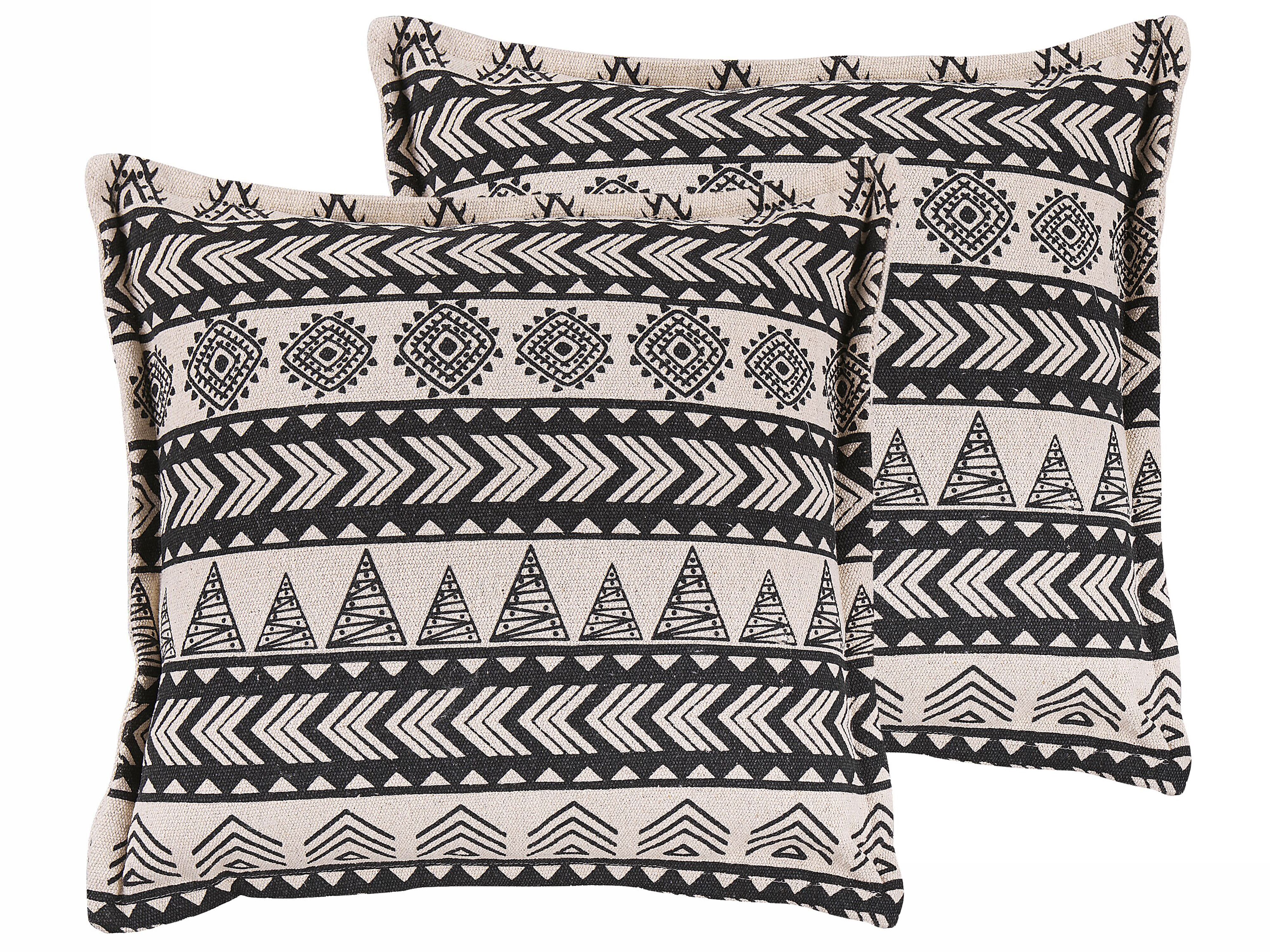 Set of 2 Decorative Cushions HENTEPE Cotton 45 x 45 cm Black Geometric Pattern