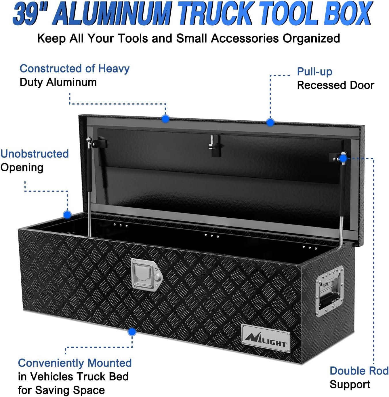 Nilight 39 Inch Truck Tool Box Heavy Duty Aluminum Stripes Plated Pick Up Truck Bed Toolboxes 39