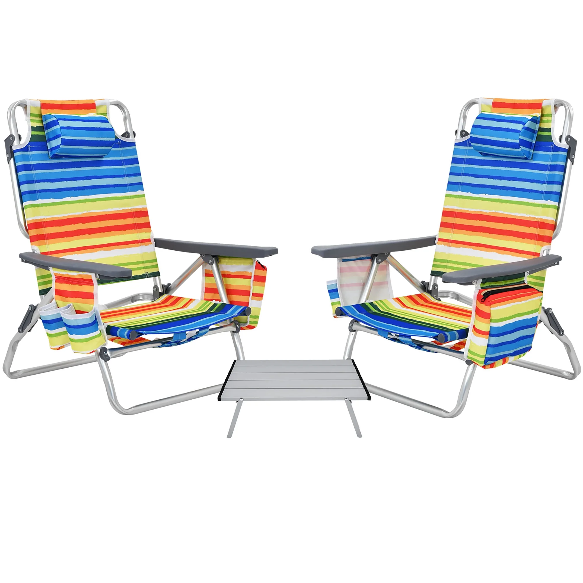 Costway 2-Pack Folding Backpack Beach Chair Table Set 5-Position Outdoor Reclining Chair Pink - Image 56