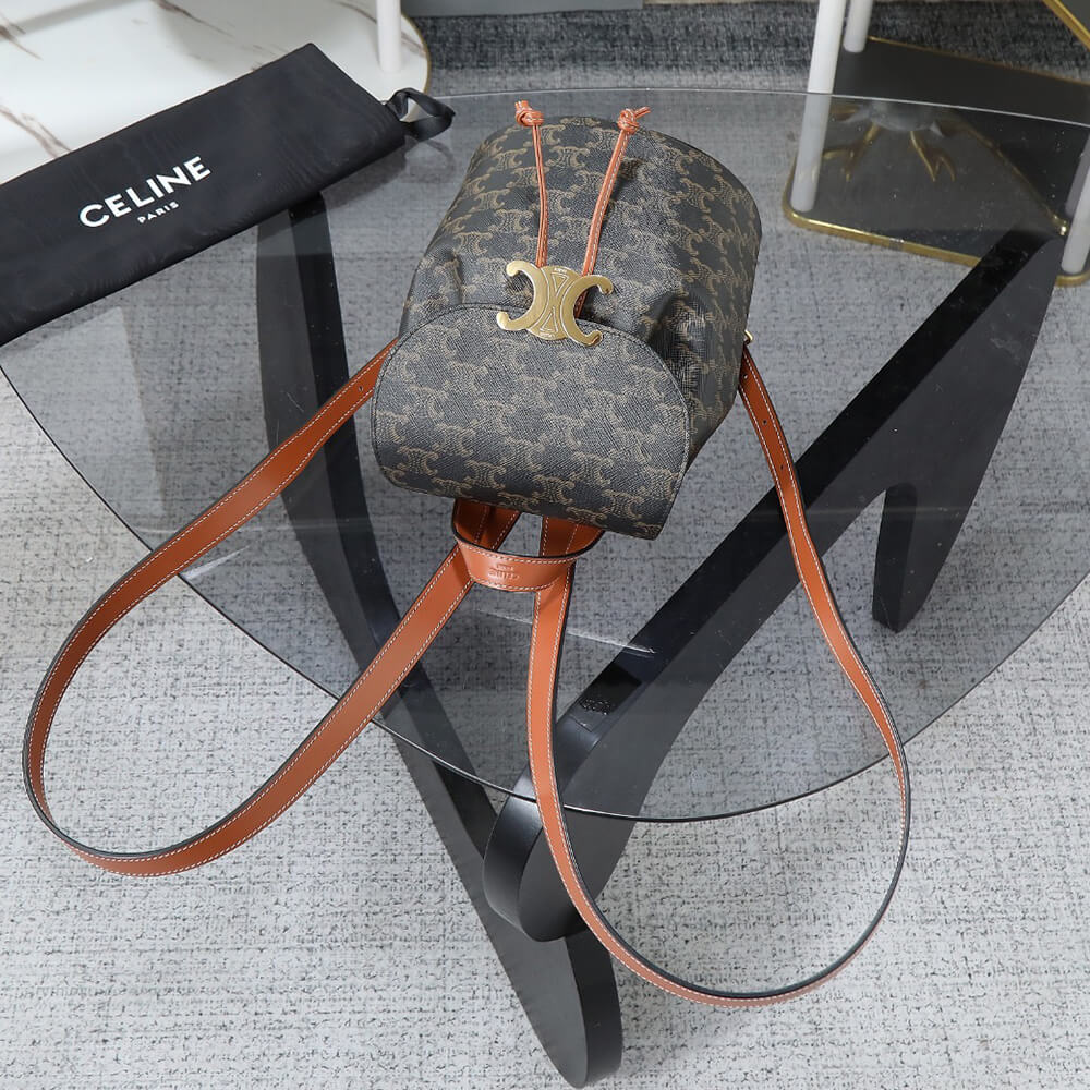 Backpack Bag Celine Bonnie in Triomphe Canvas and Calfskin1:1High-quality replica