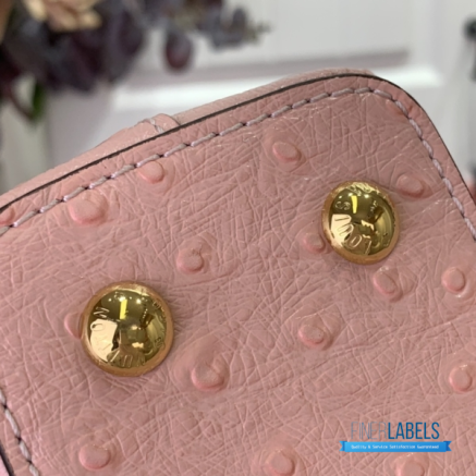 Blush Pink Ostrich Leather Mini Handbag with Pearl Chain1:1High-quality replica