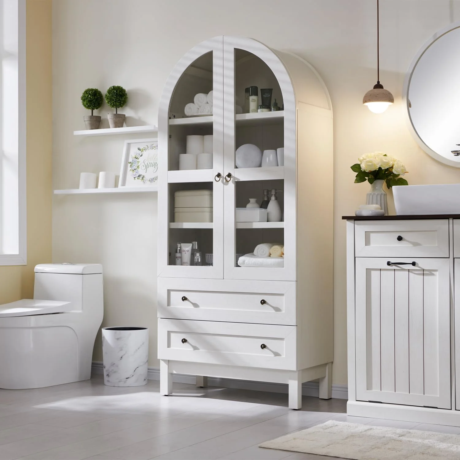 IFGET 71-Inch Arched 4-Tier Bookcase with Glass Doors and Drawers - Image 10